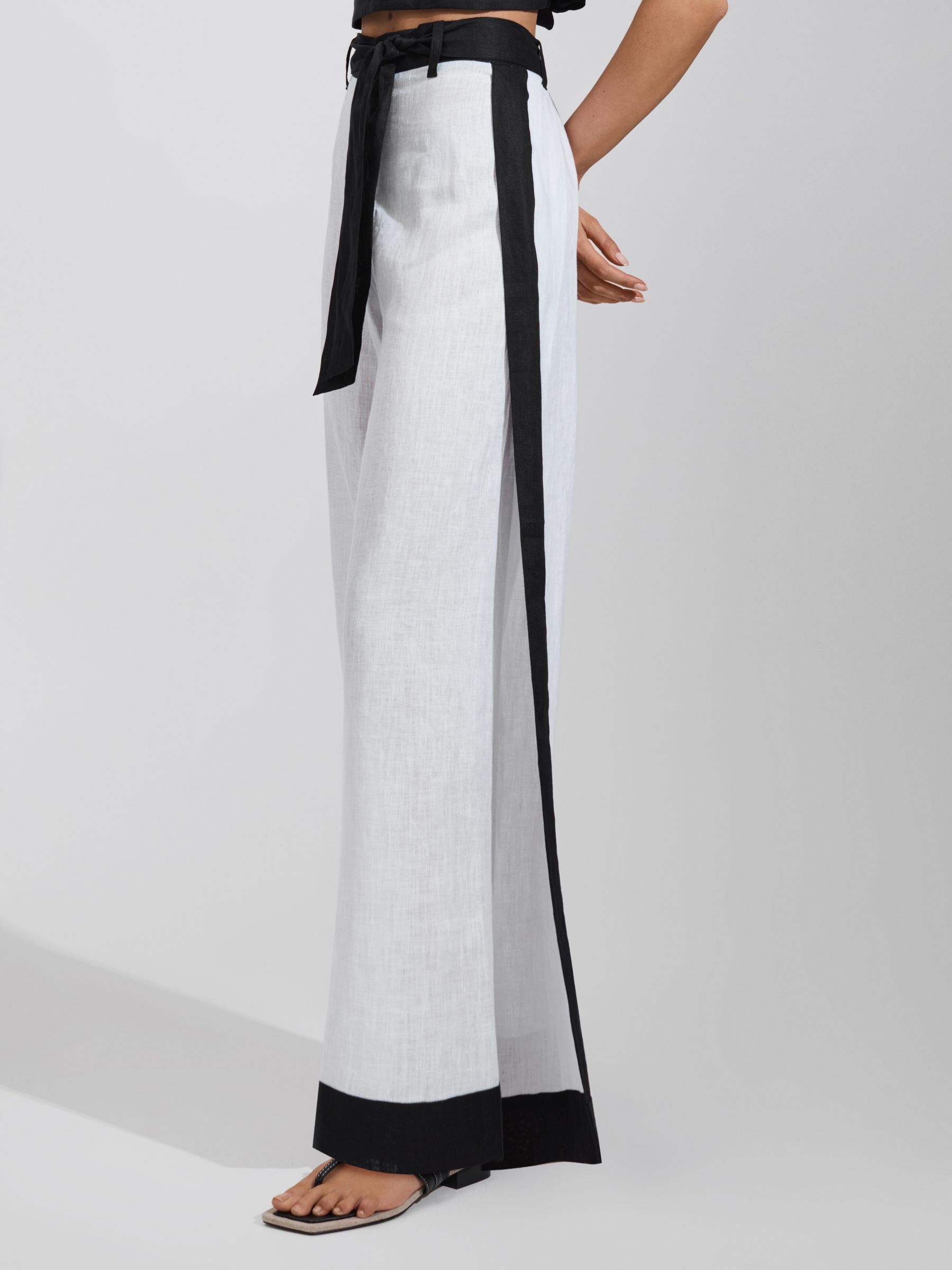 Linen Side Split Trousers in White/Navy - Image 1 of 6