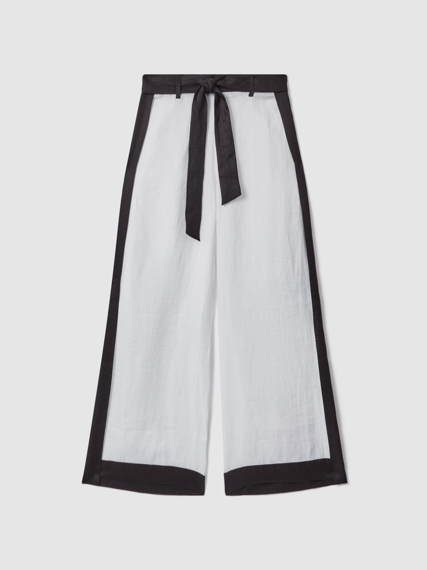 Linen Side Split Trousers in White/Navy - Image 2 of 6