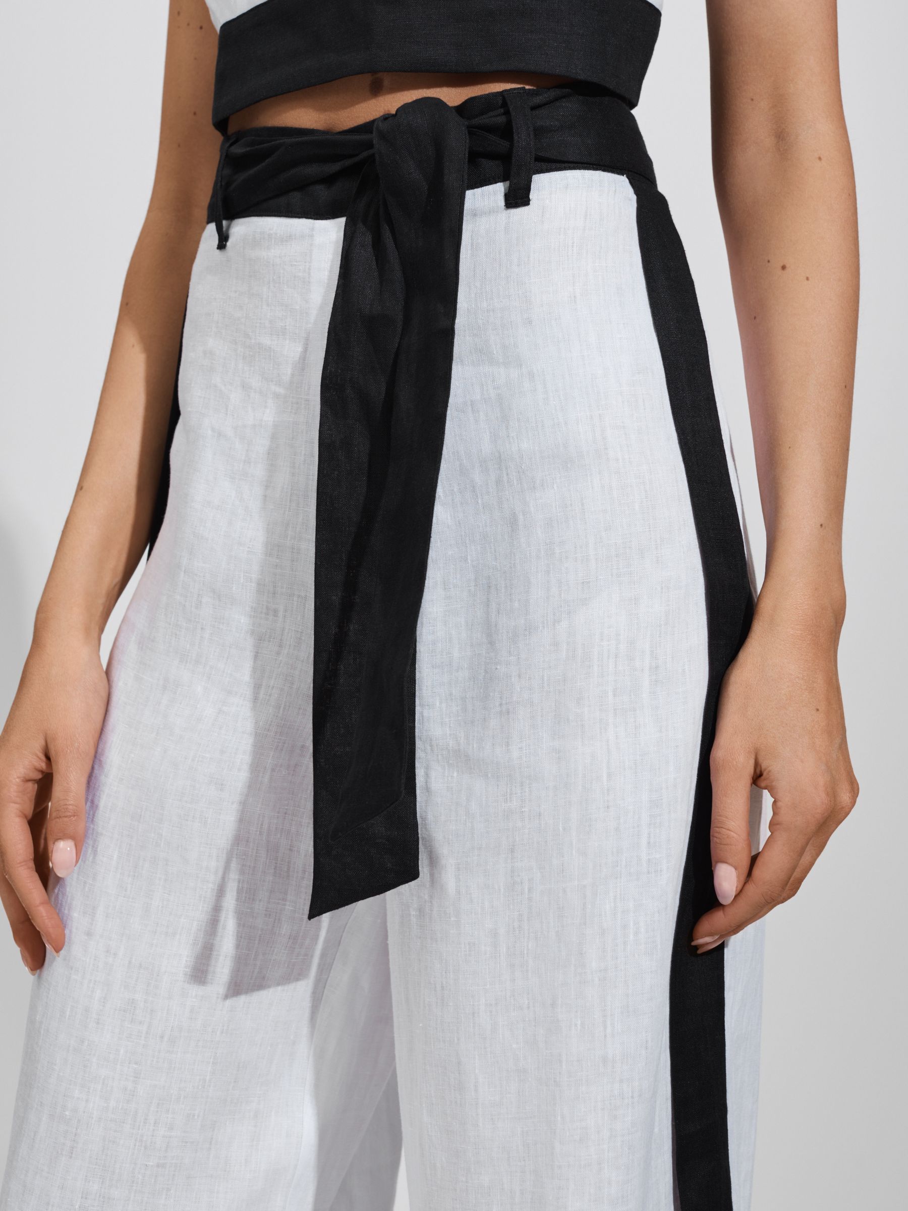 Linen Side Split Trousers in White/Navy - Image 4 of 6