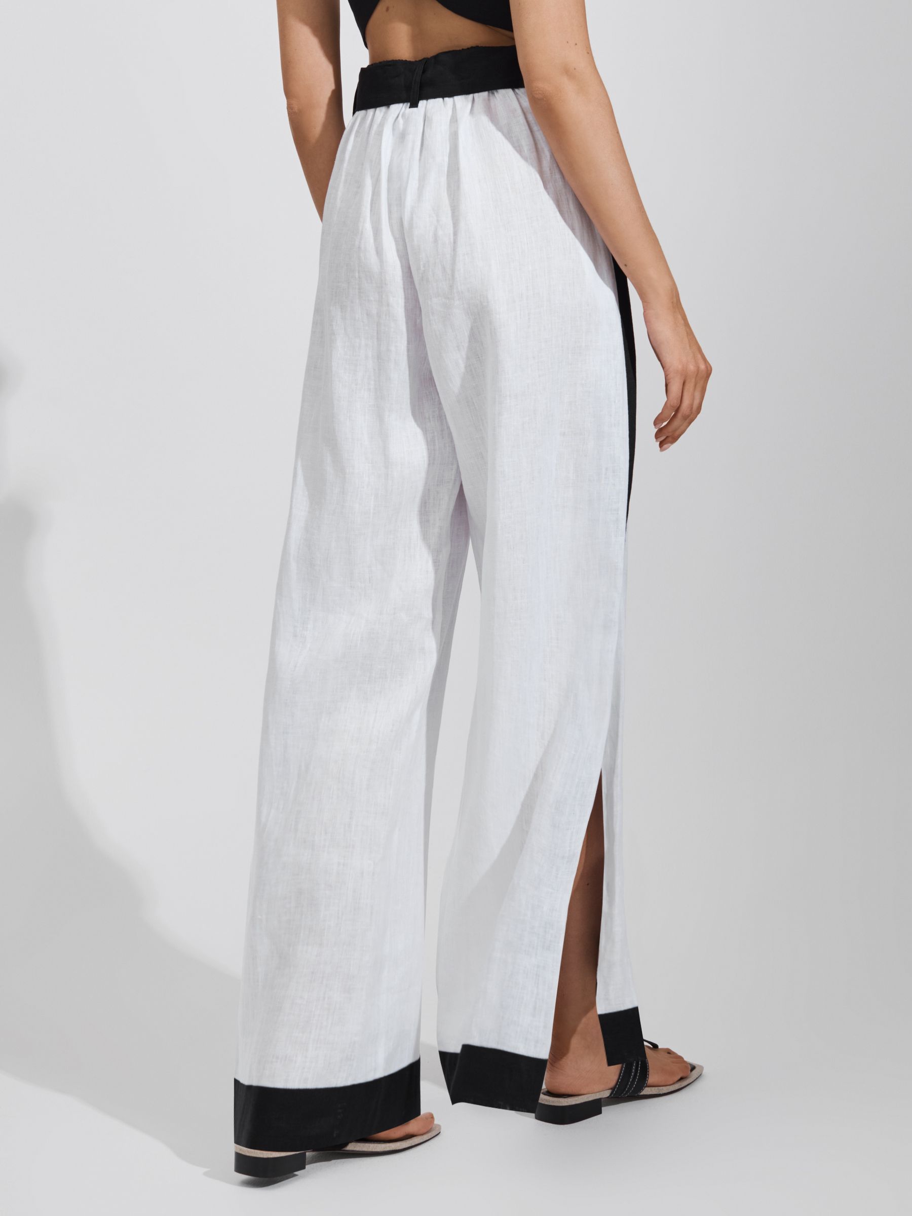 Linen Side Split Trousers in White/Navy - Image 5 of 6