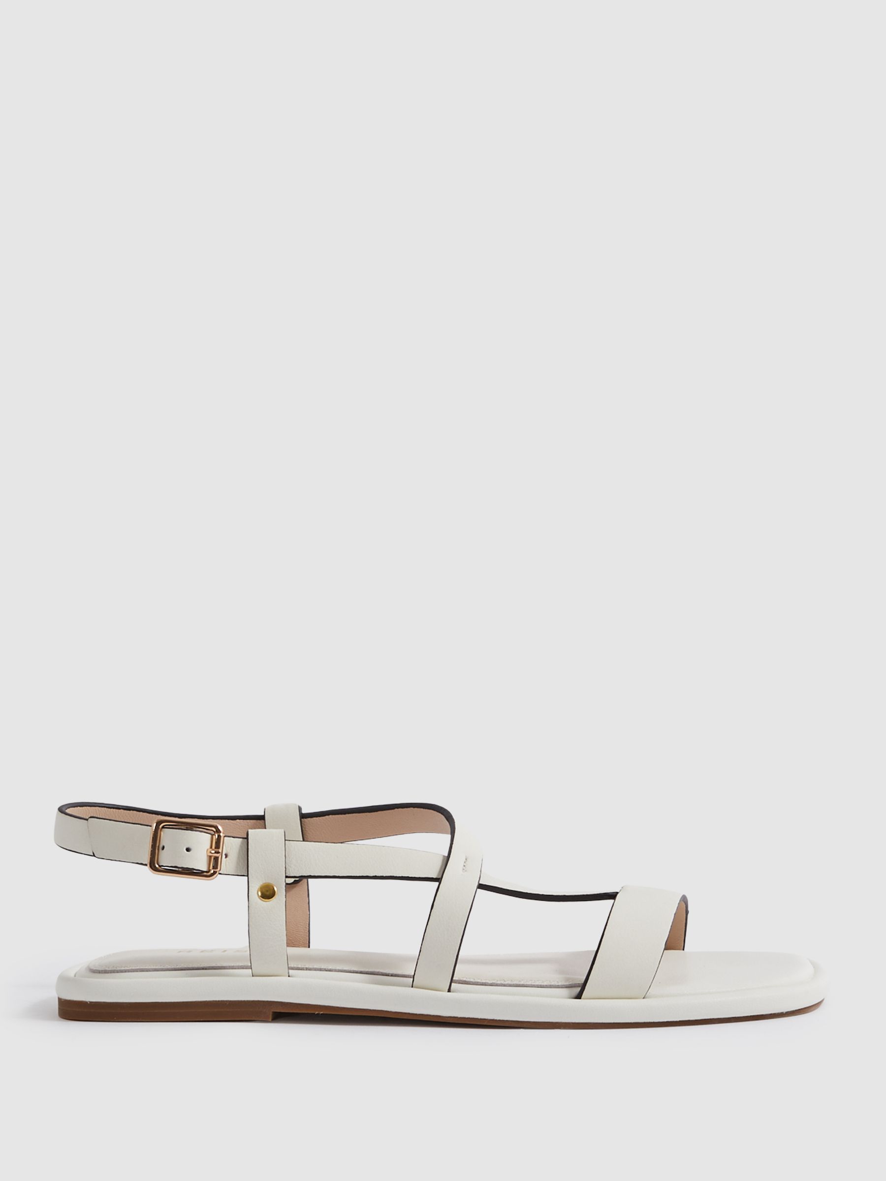 Flat Strappy Leather Sandals in White - Image 1 of 1