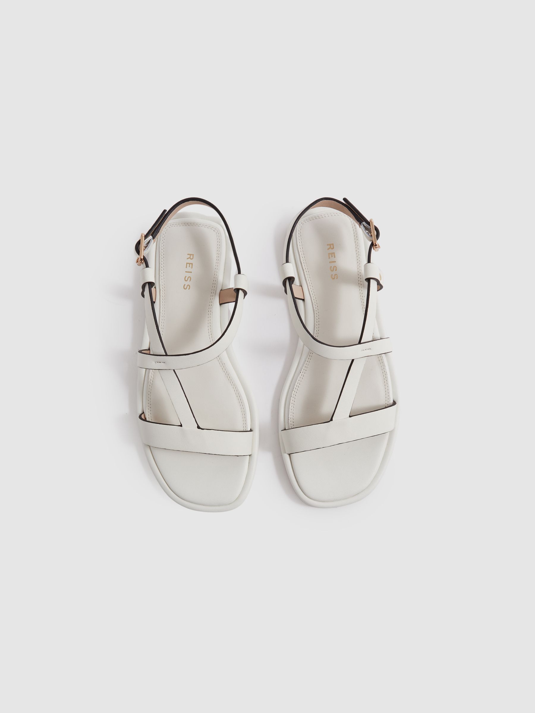 Flat Strappy Leather Sandals in White - Image 3 of 5