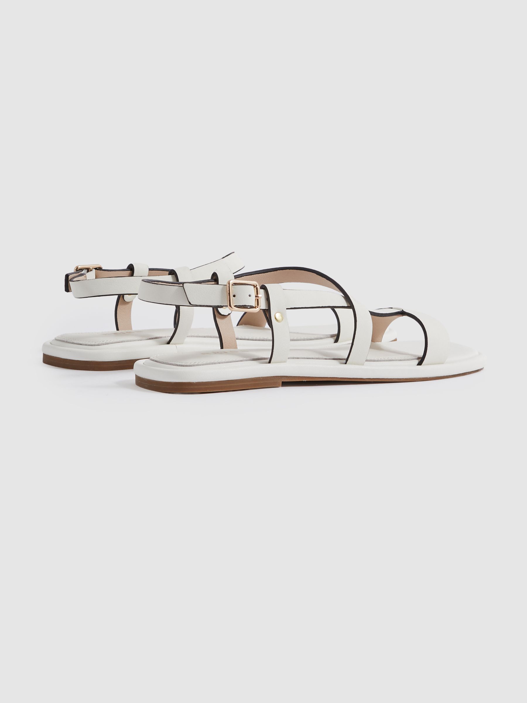 Flat Strappy Leather Sandals in White - Image 4 of 5
