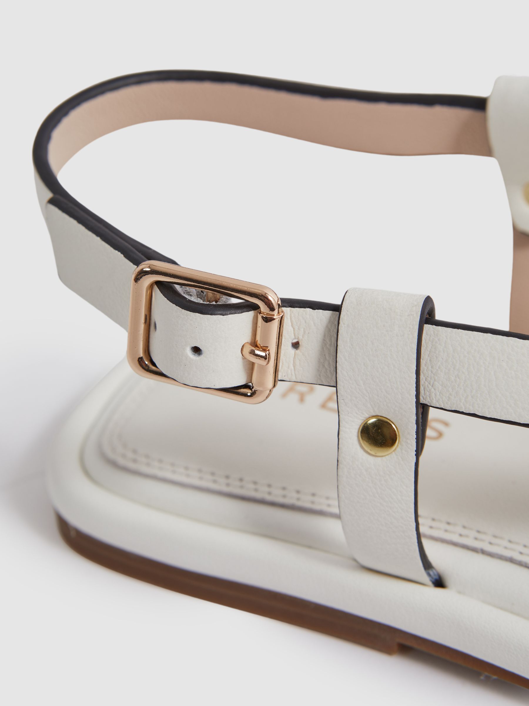 Flat Strappy Leather Sandals in White - Image 5 of 5