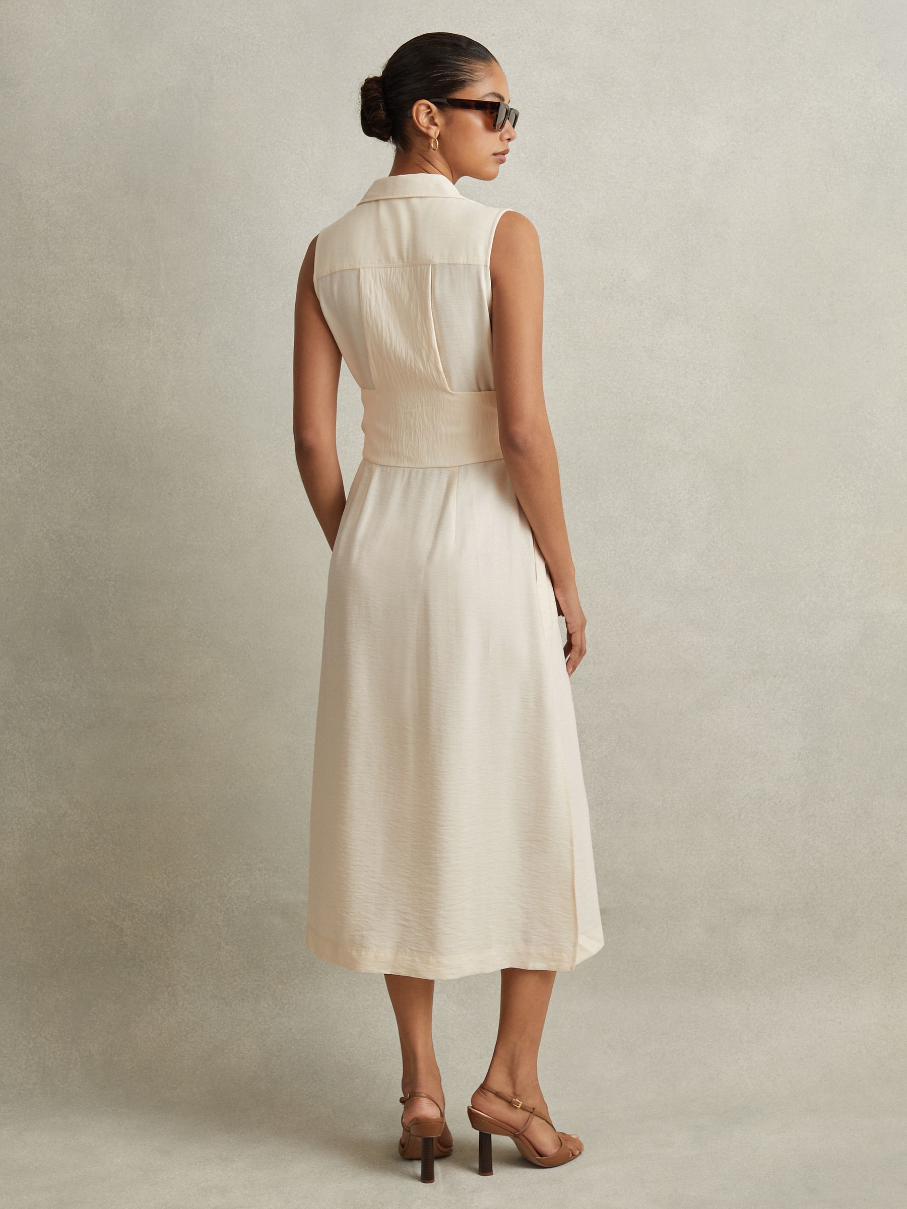 Viscose Blend Belted Shirt Dress in Cream - Image 4 of 6