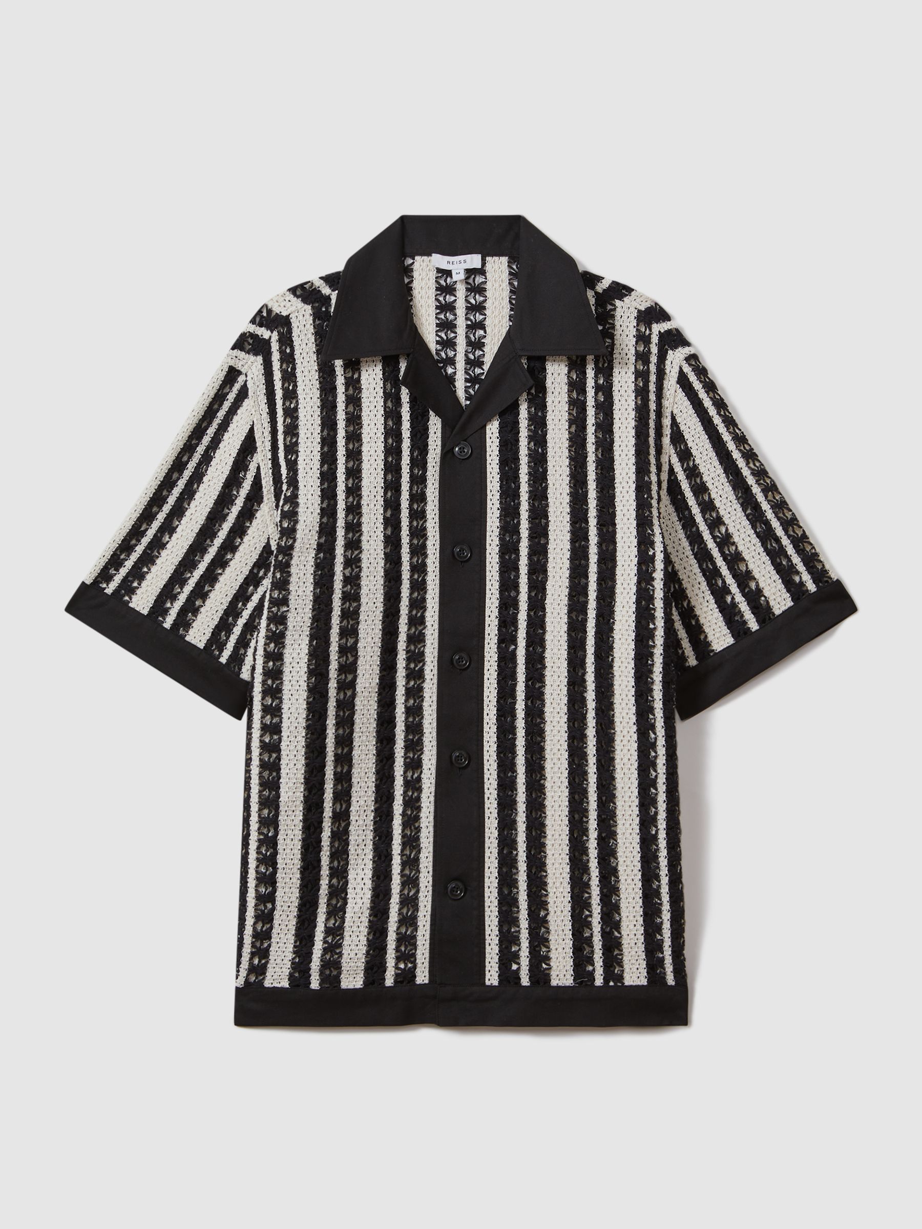 Crochet Cuban Collar Shirt in Black/Ecru - Image 2 of 5