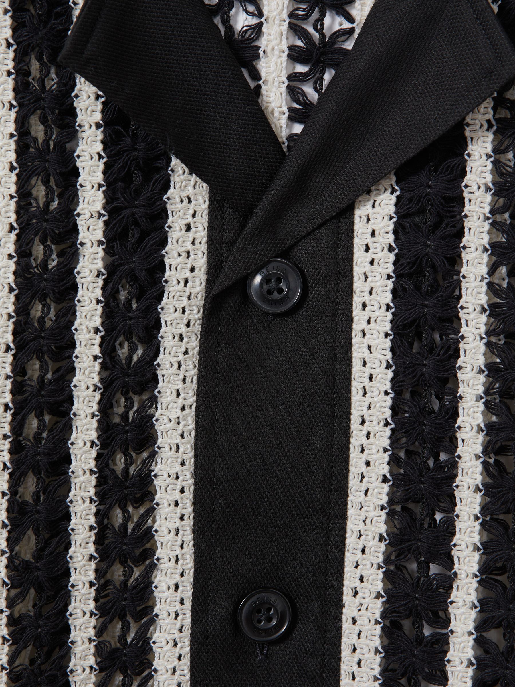 Crochet Cuban Collar Shirt in Black/Ecru - Image 5 of 5