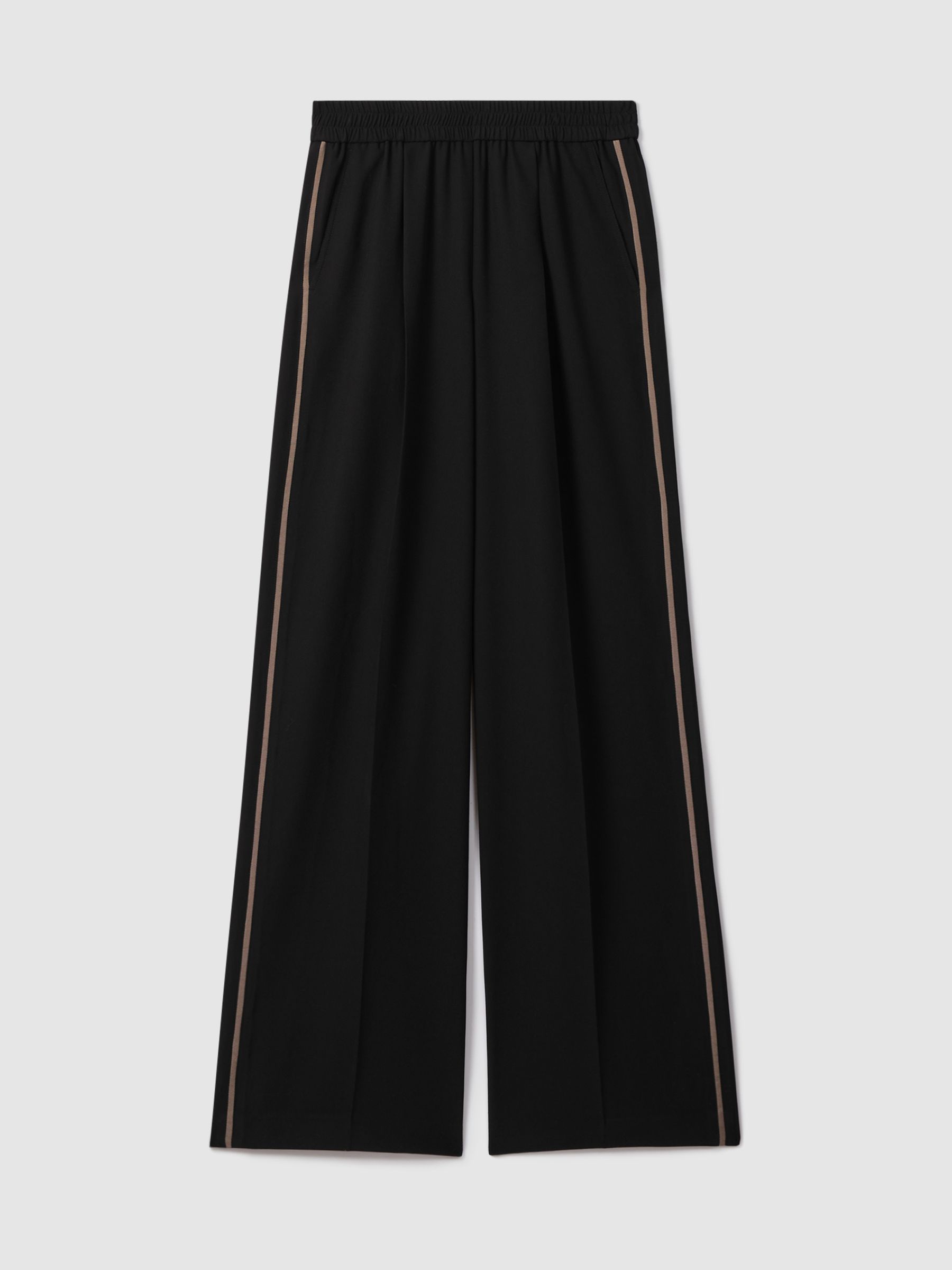 Elasticated Side Stripe Wide Leg Trousers in Black - Image 2 of 7