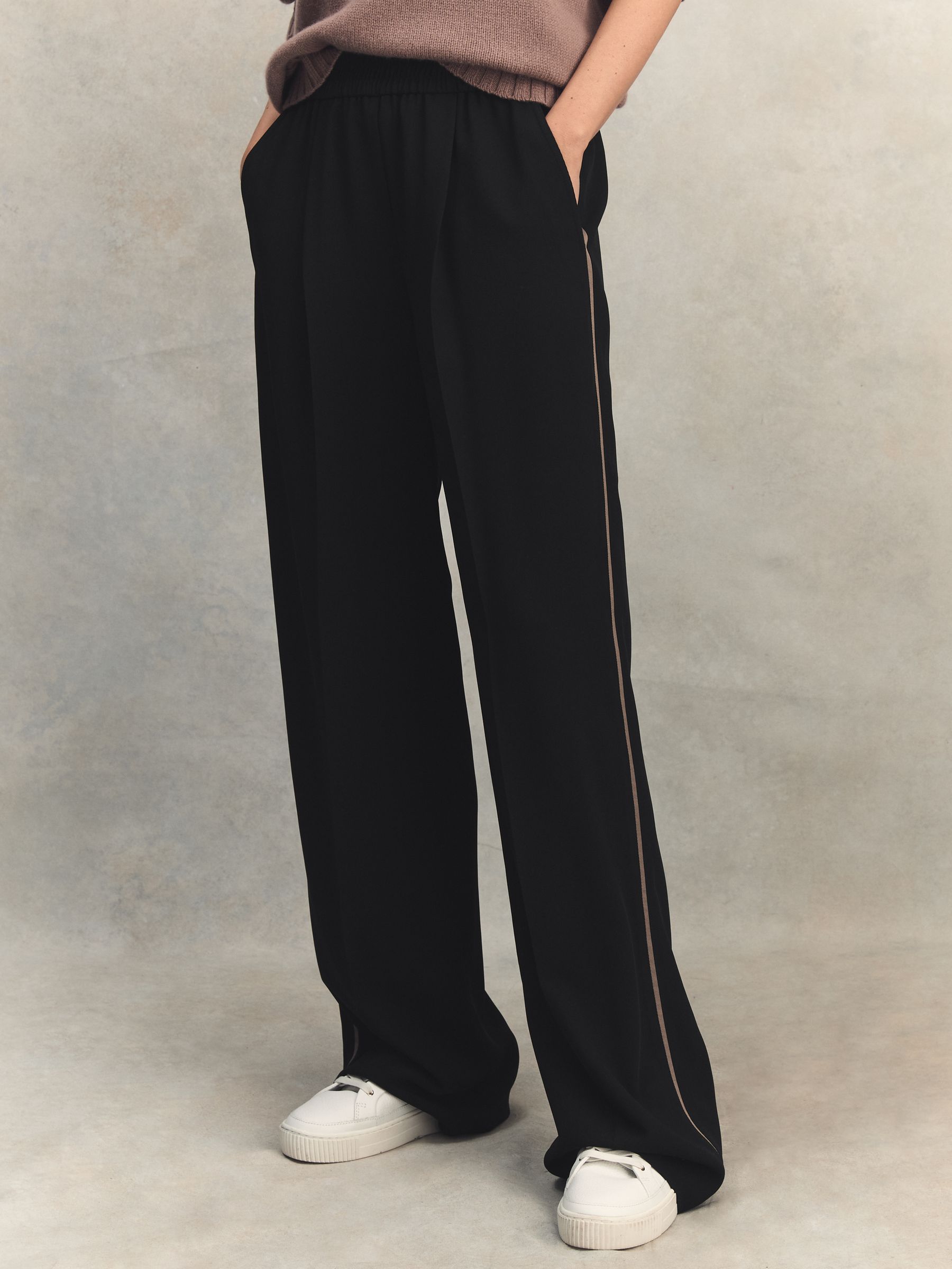 Elasticated Side Stripe Wide Leg Trousers in Black - Image 3 of 7