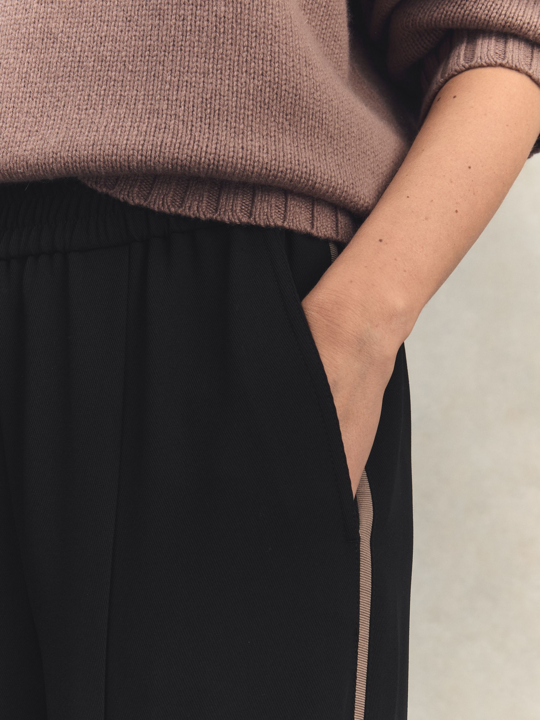 Elasticated Side Stripe Wide Leg Trousers in Black - image 4