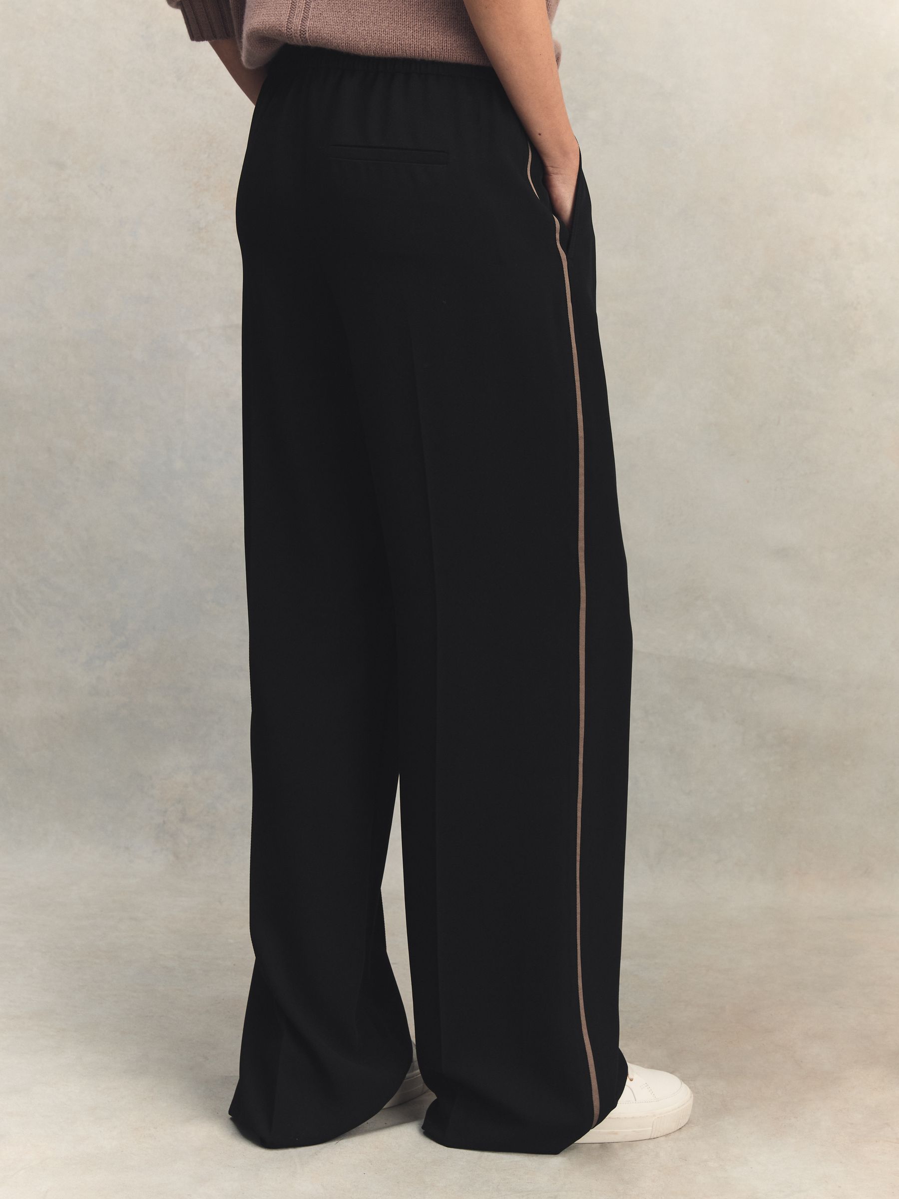 Elasticated Side Stripe Wide Leg Trousers in Black - image 5