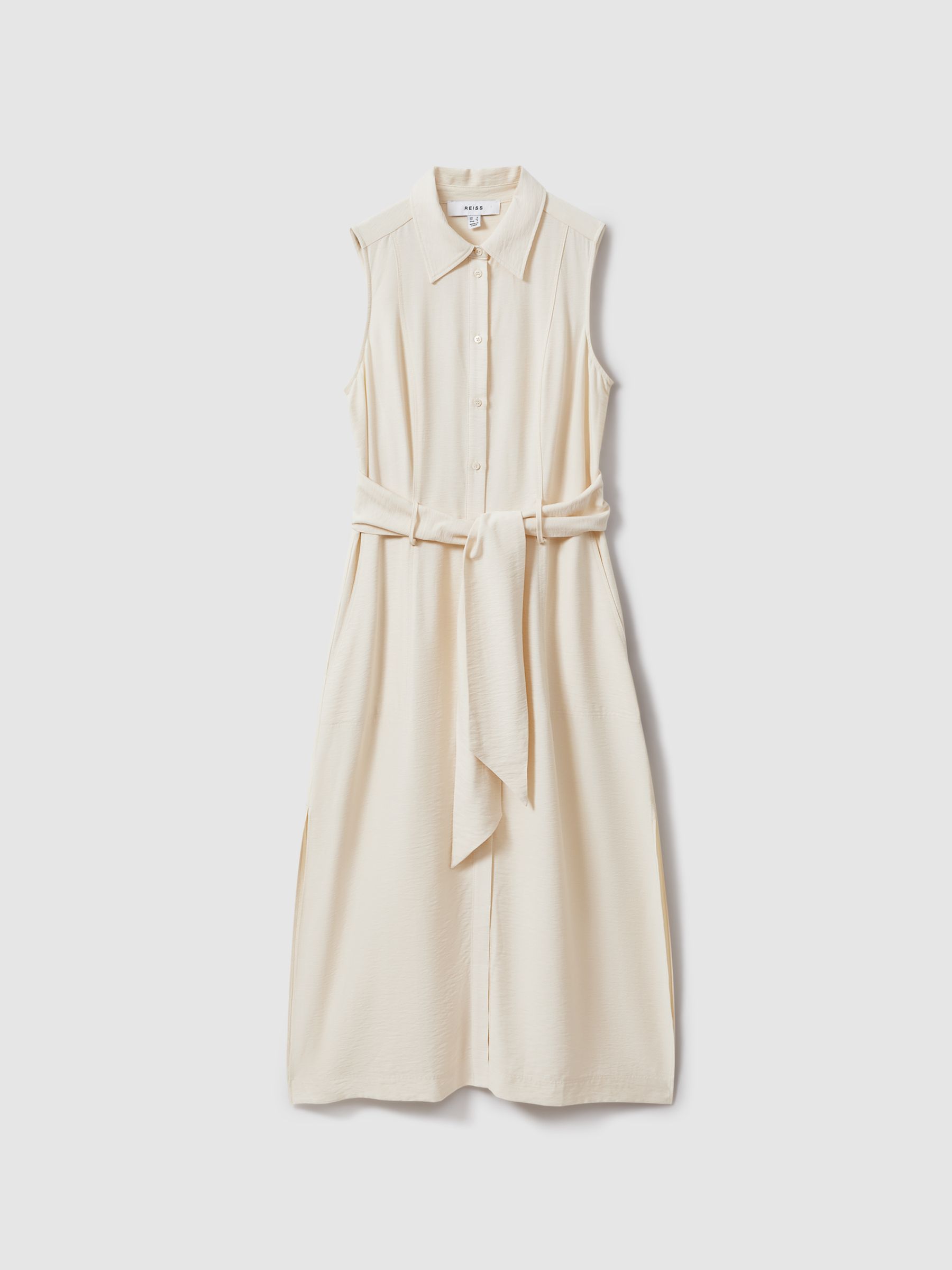 Petite Viscose Blend Belted Shirt Dress in Cream - Image 2 of 6