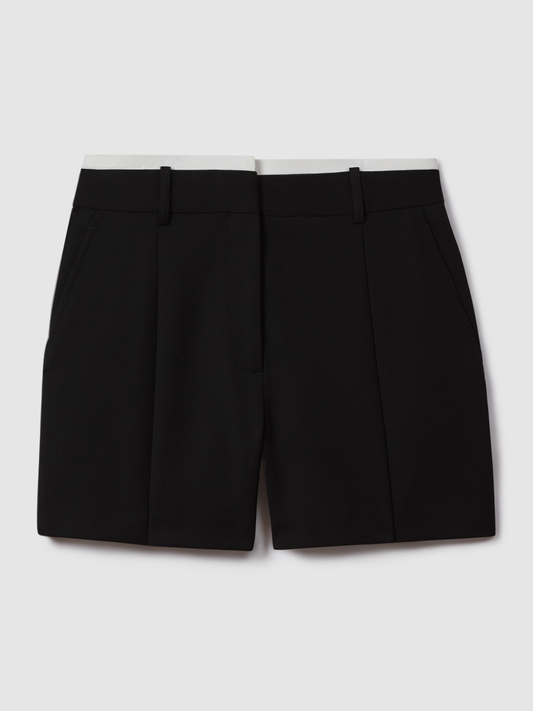 Tailored Wool Blend Contrast Trim Shorts in Black - Image 2 of 7