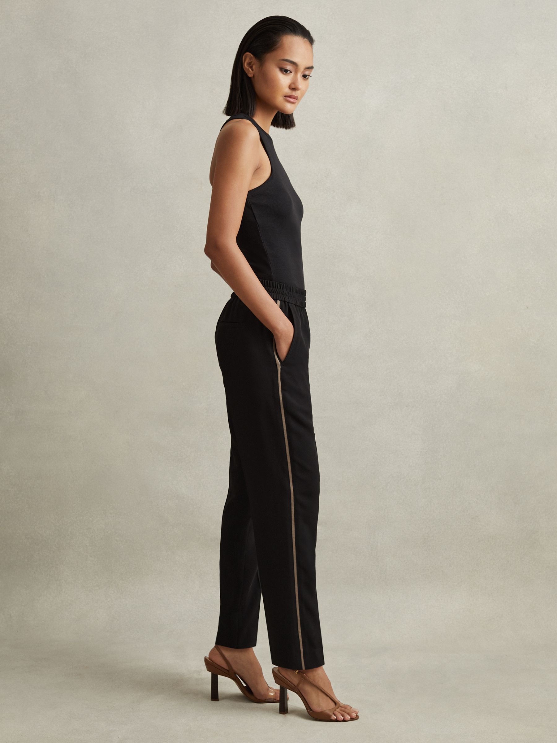 Elasticated Side Stripe Tapered Trousers in Black - image 3