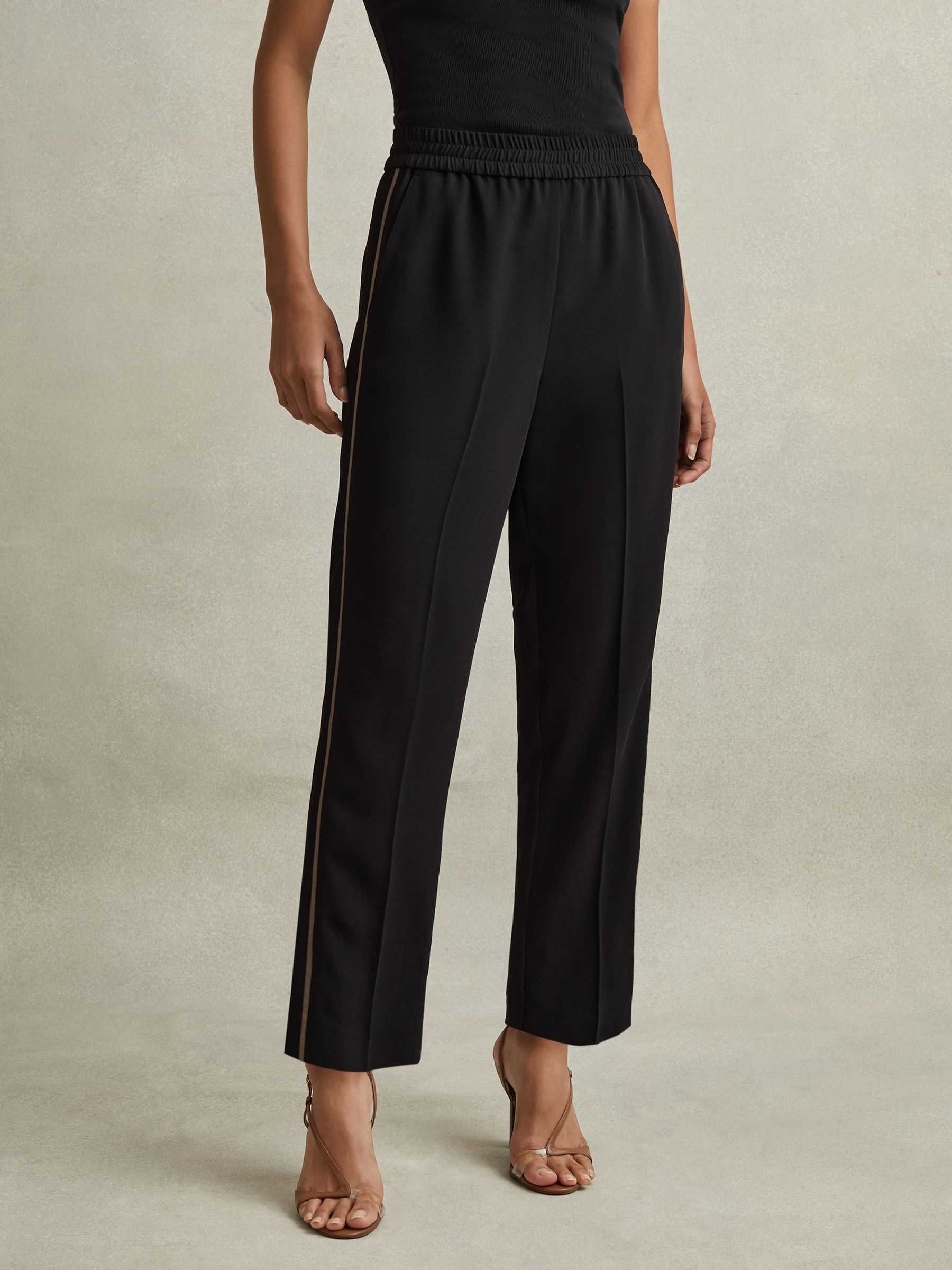 Elasticated Side Stripe Tapered Trousers in Black - image 4