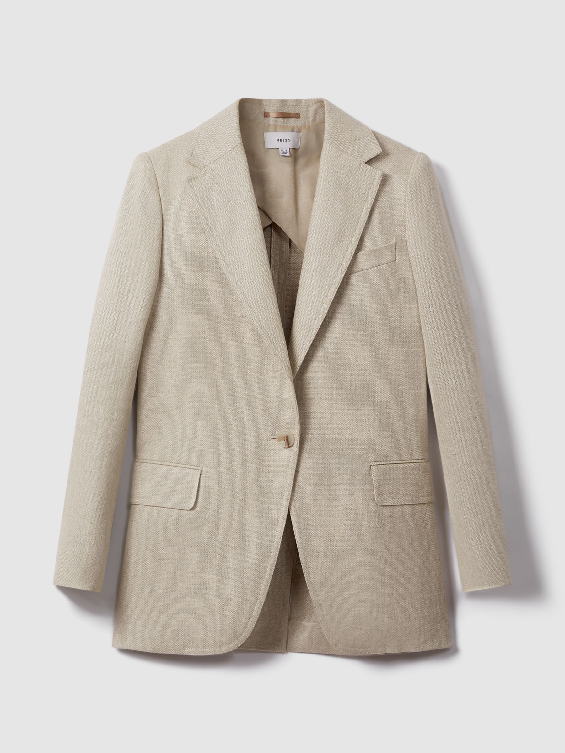 Petite Linen Single Breasted Suit Blazer in Natural - Image 2 of 9