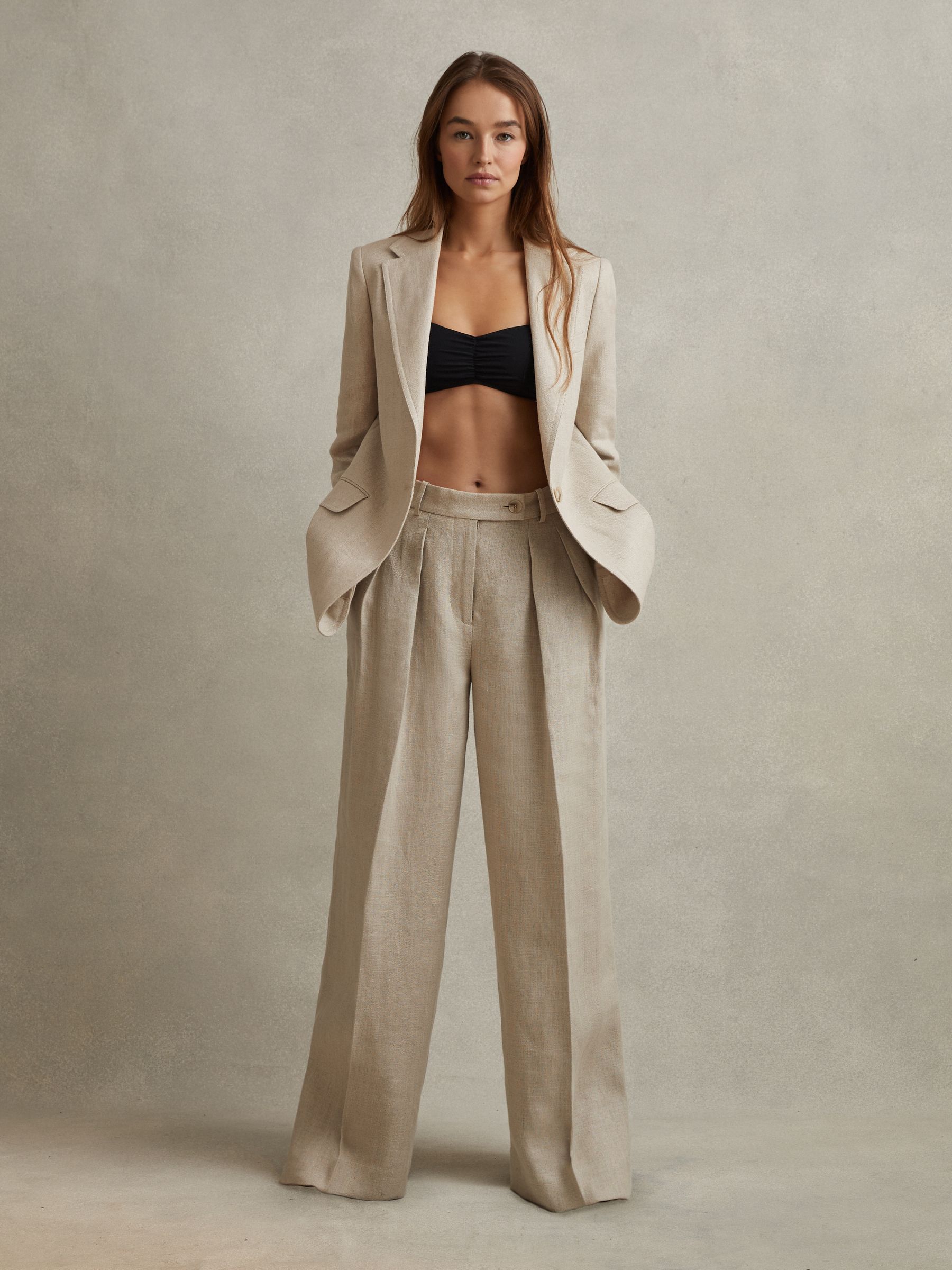Petite Linen Single Breasted Suit Blazer in Natural - Image 6 of 9