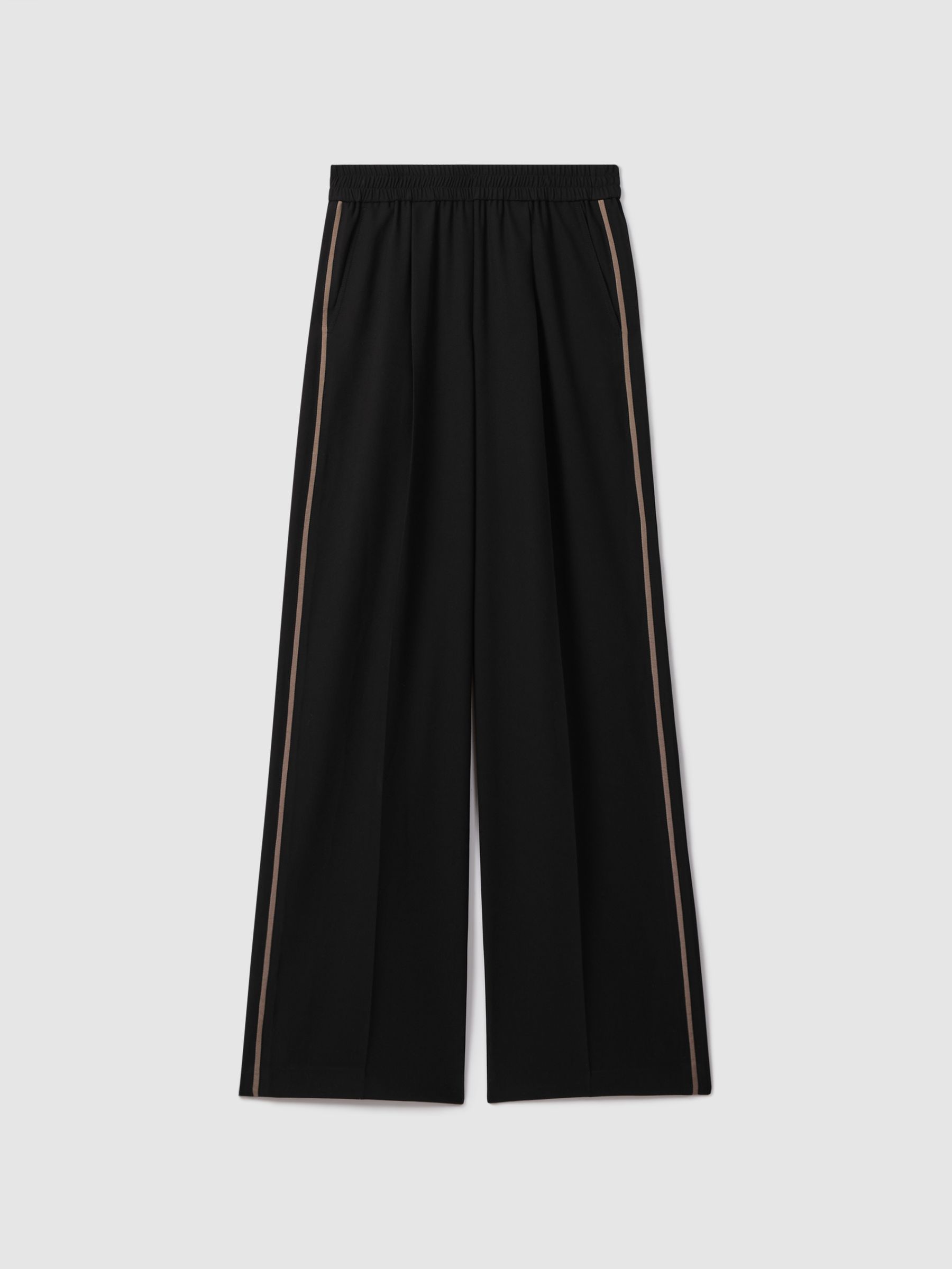 Petite Elasticated Side Stripe Wide Leg Trousers in Black - Image 2 of 8