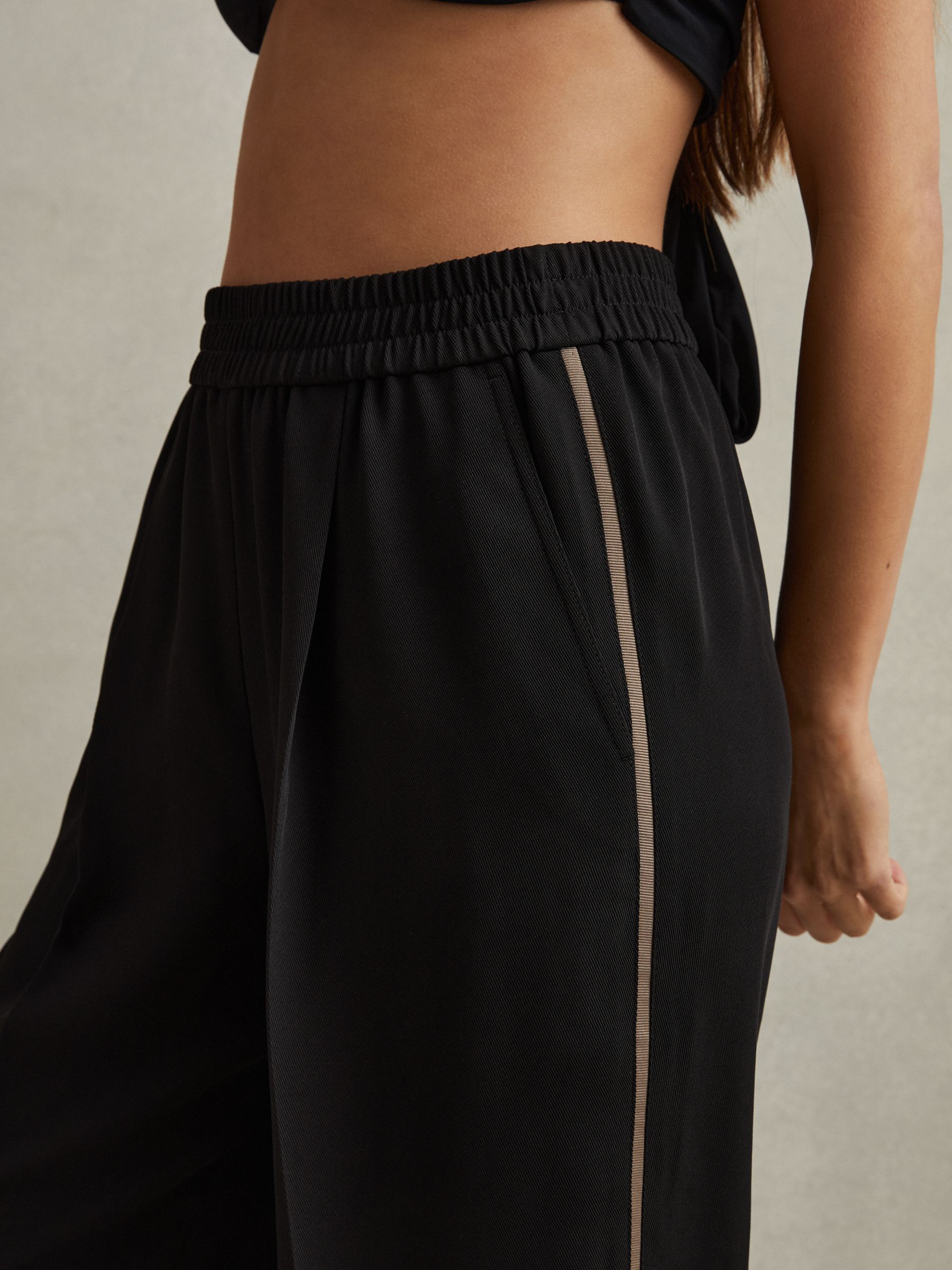 Petite Elasticated Side Stripe Wide Leg Trousers in Black - Image 4 of 8