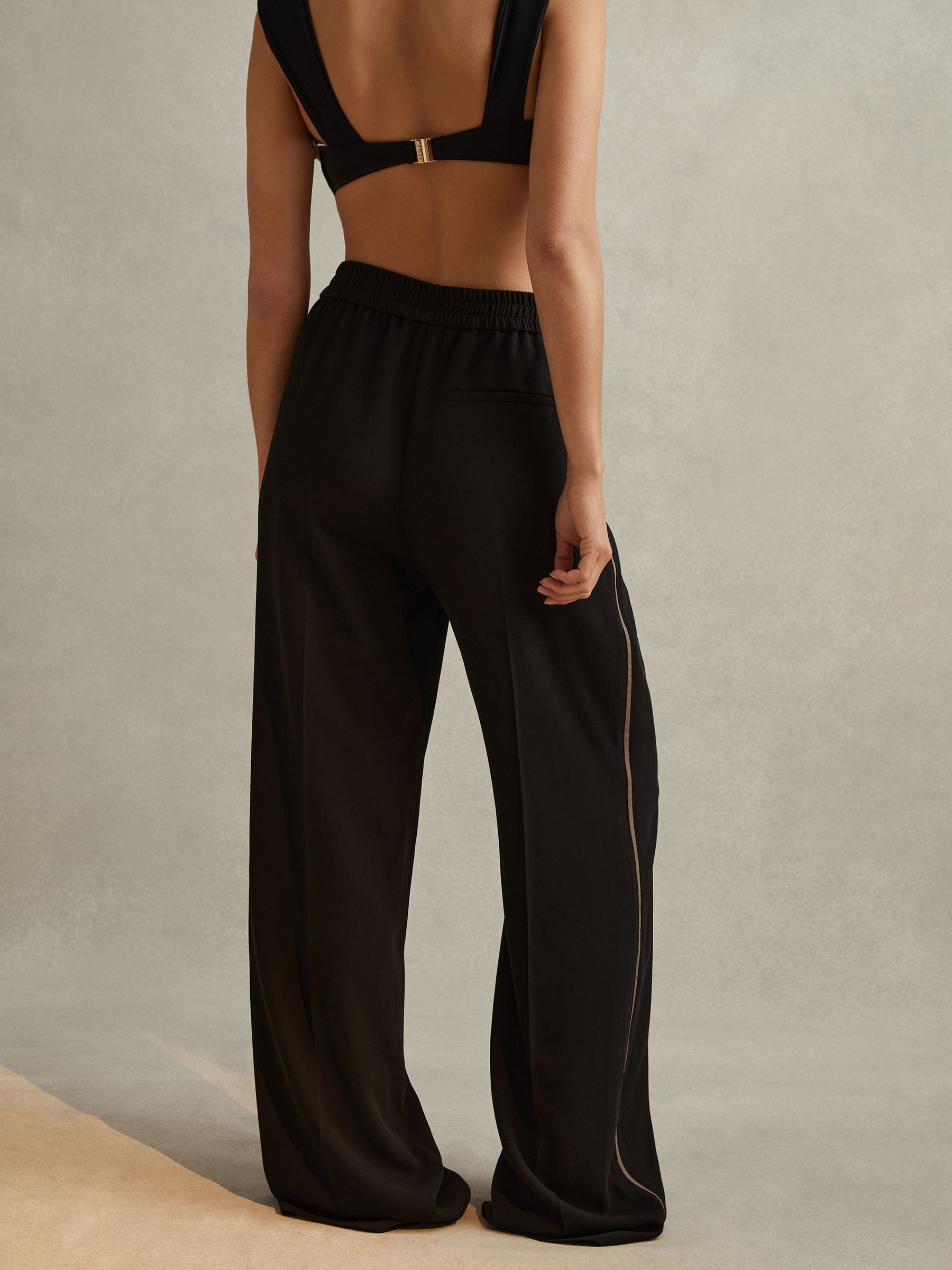 Petite Elasticated Side Stripe Wide Leg Trousers in Black - Image 6 of 8