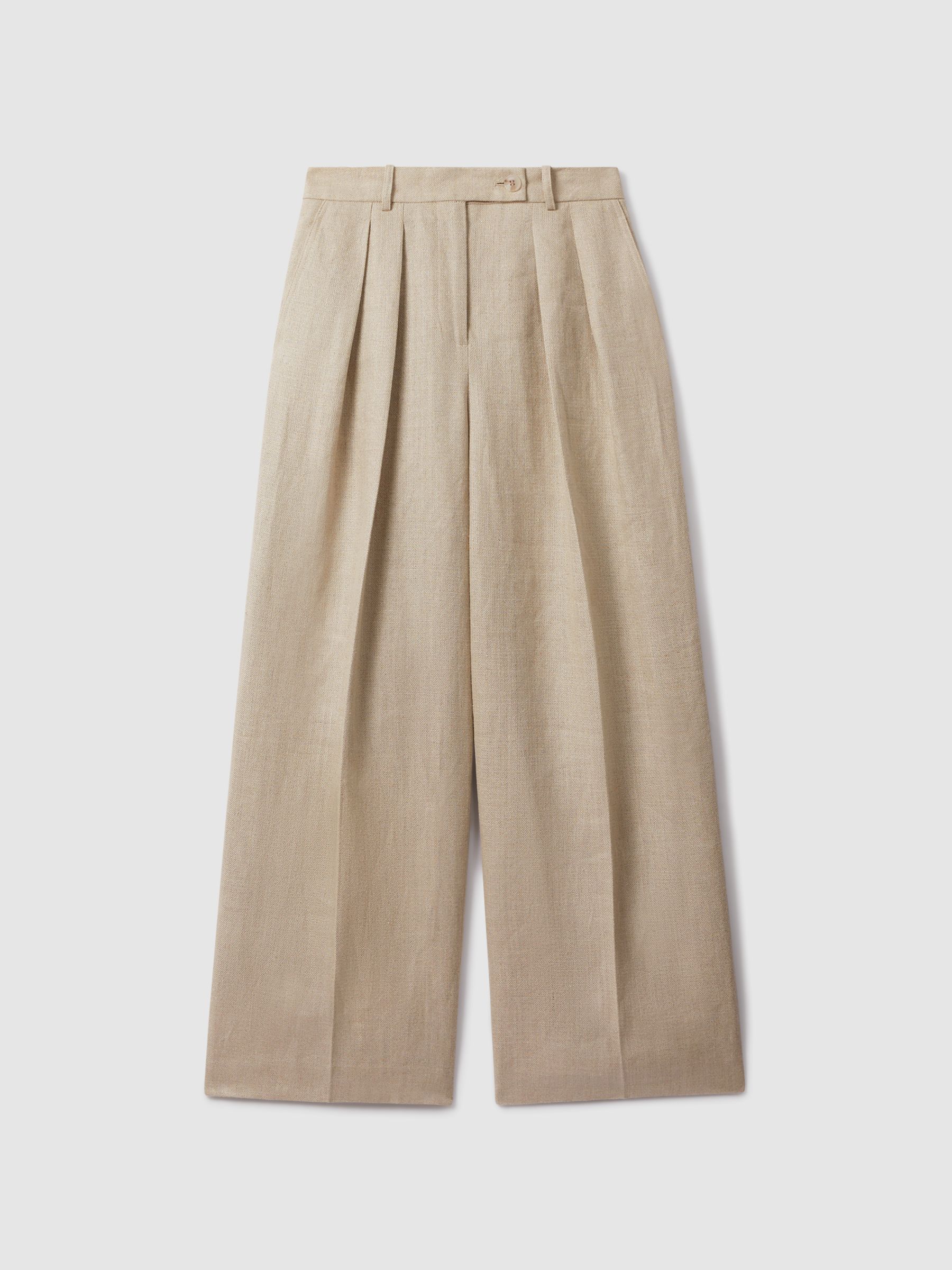 Petite Linen Wide Leg Suit Trousers in Natural - Image 2 of 7