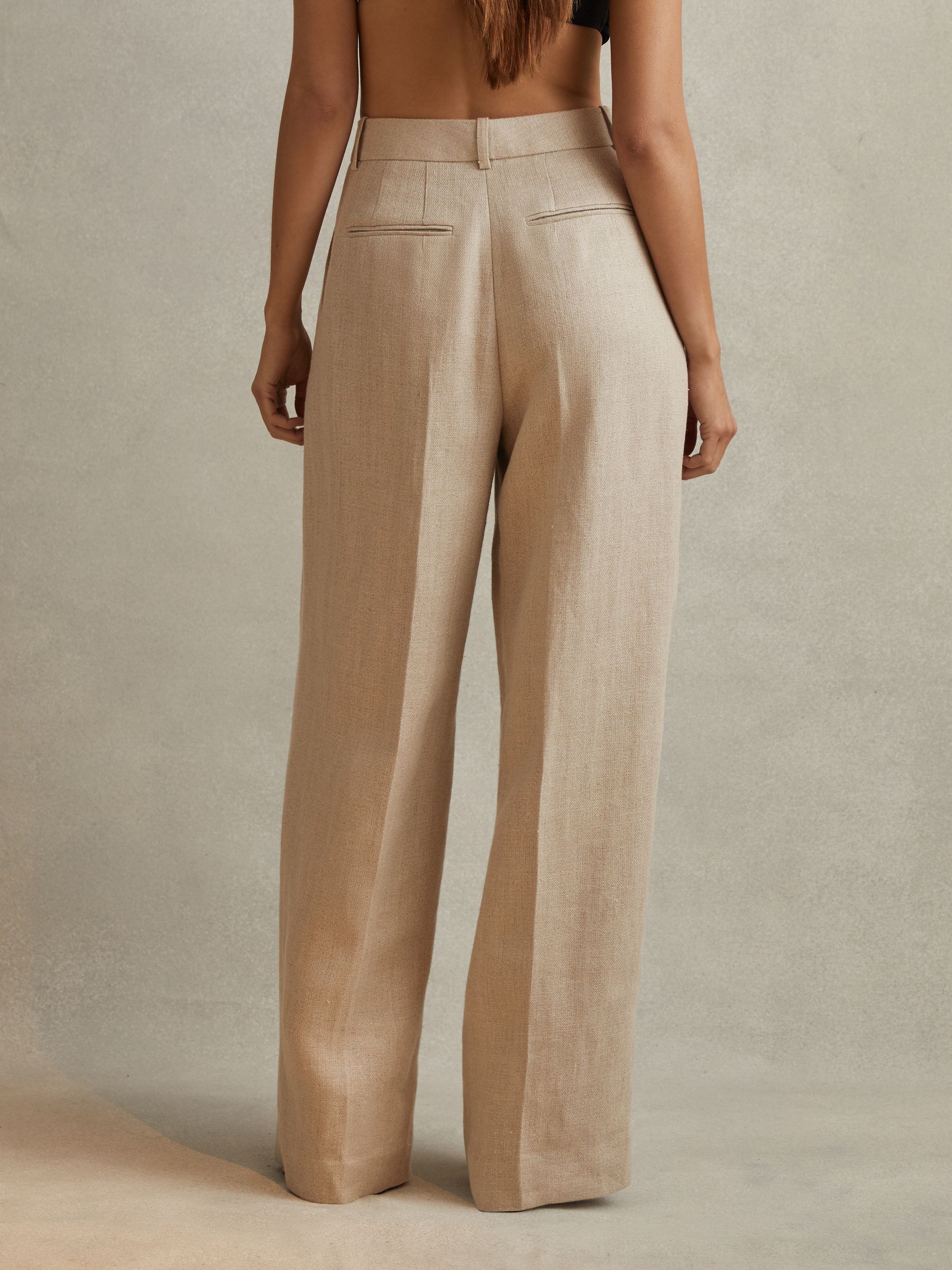 Petite Linen Wide Leg Suit Trousers in Natural - Image 4 of 7