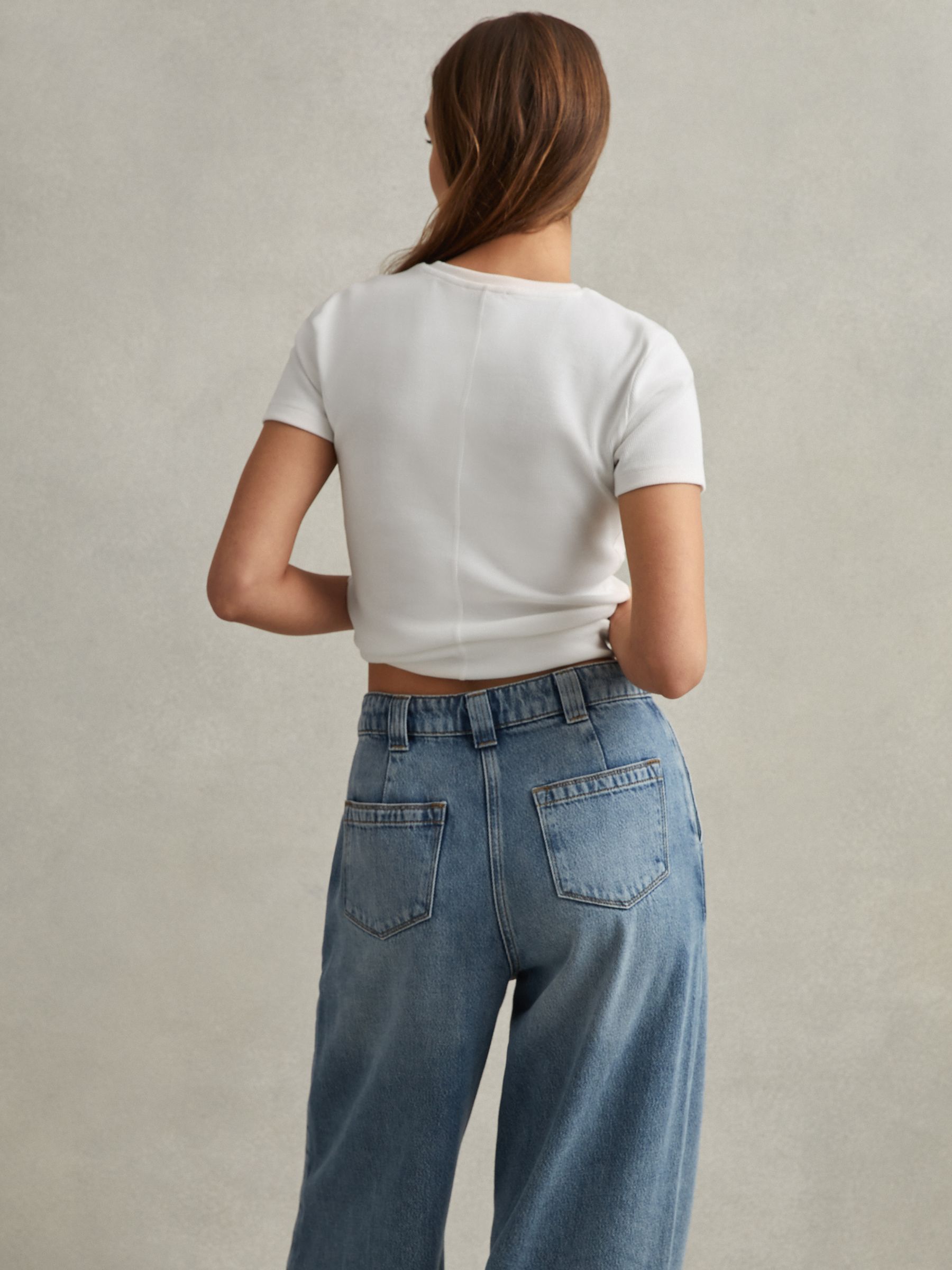 Cotton Blend Scoop Neck T-Shirt in White - Image 4 of 5