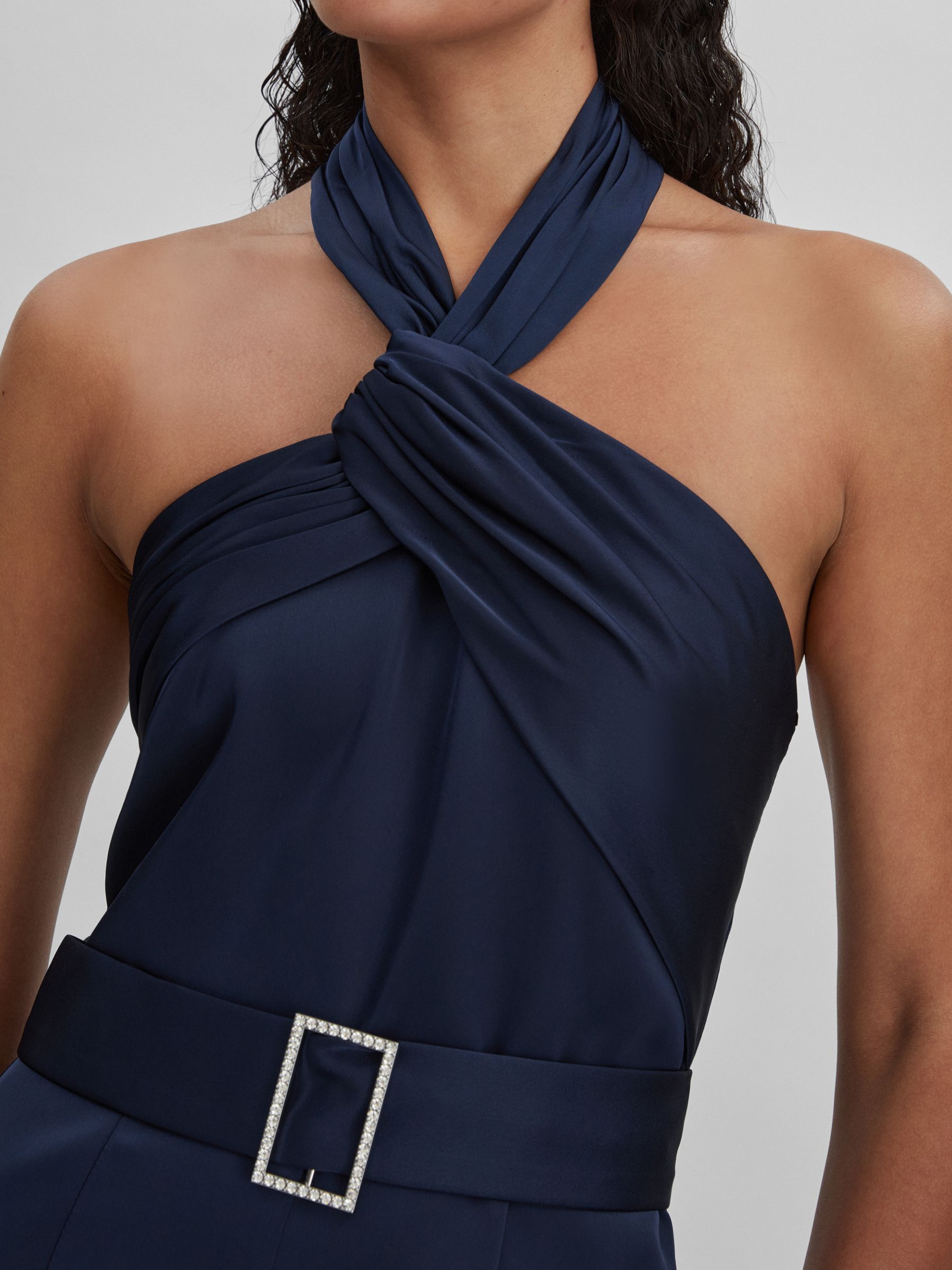 Halston Satin Halter Neck Jumpsuit in Black - Image 3 of 5