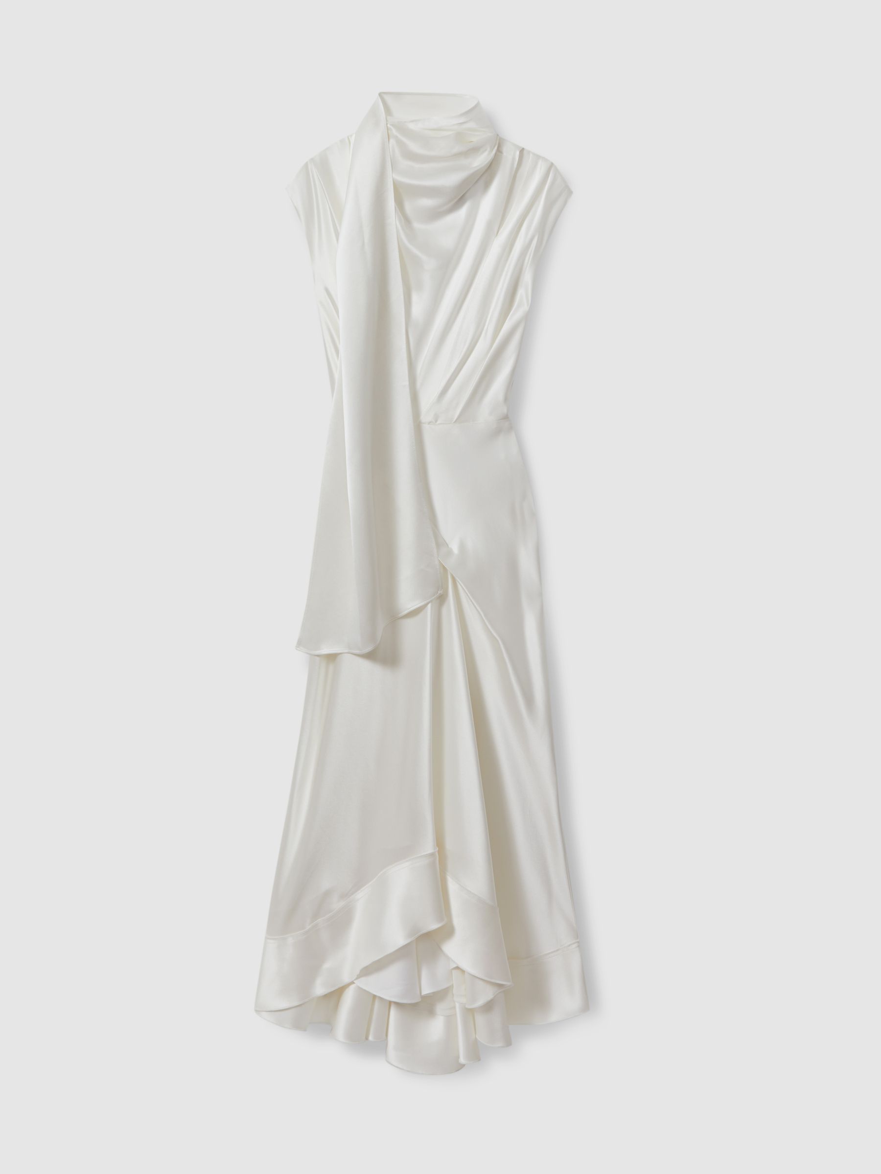 Acler Drape Element Asymmetric Midi Dress in Ivory - Image 2 of 5