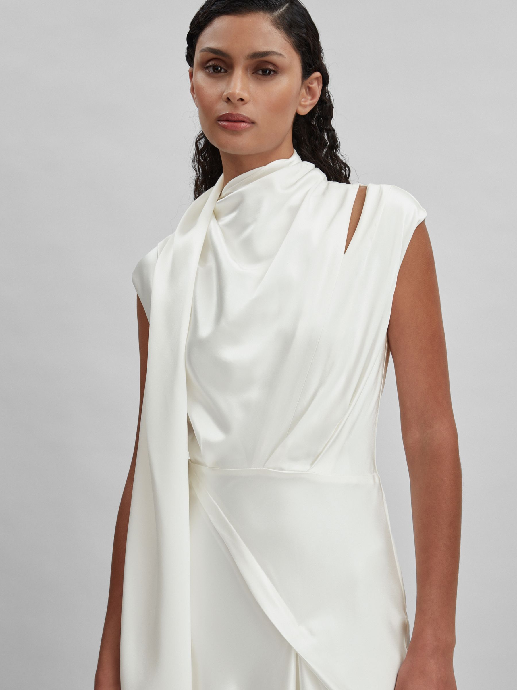 Acler Drape Element Asymmetric Midi Dress in Ivory - Image 3 of 5