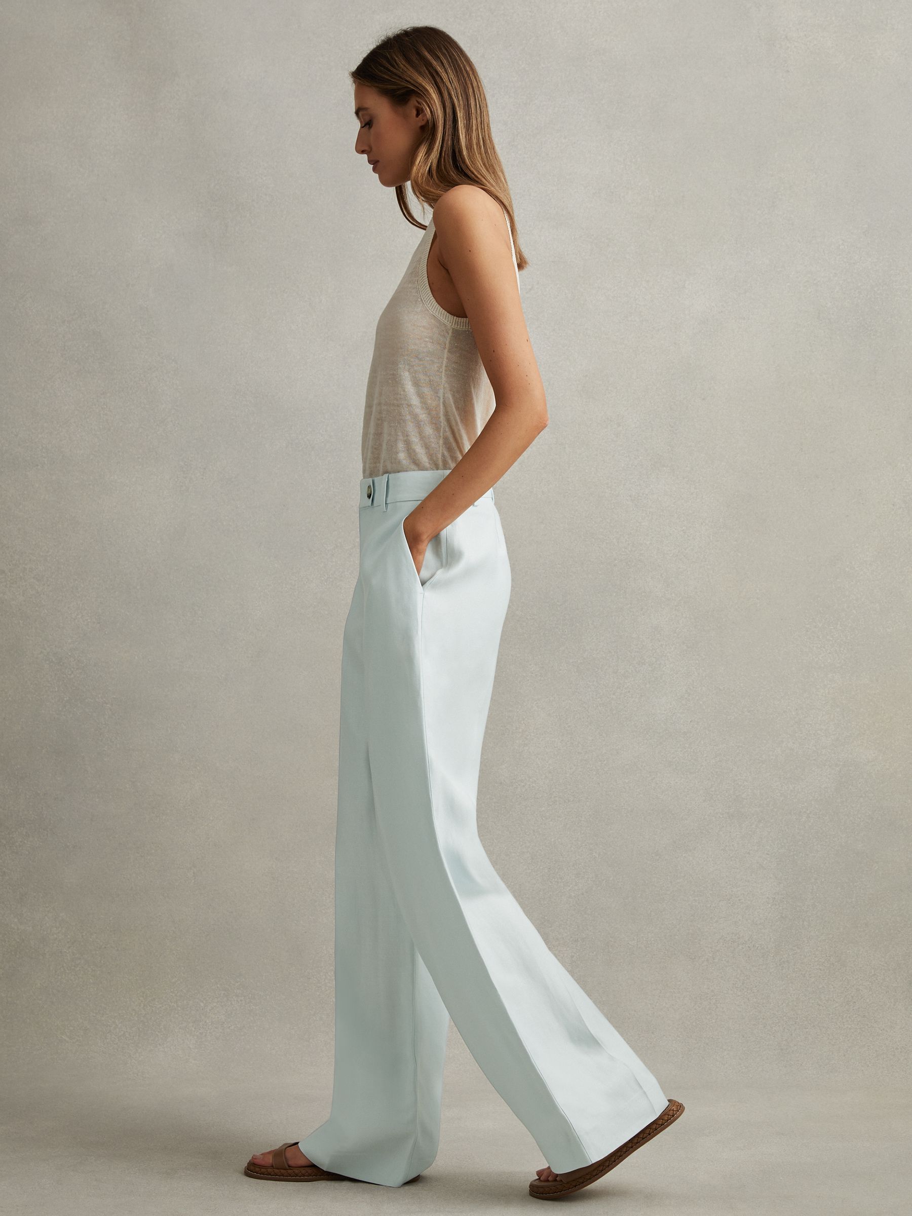Petite Viscose-Linen Wide Leg Suit Trousers in Blue - Image 1 of 7