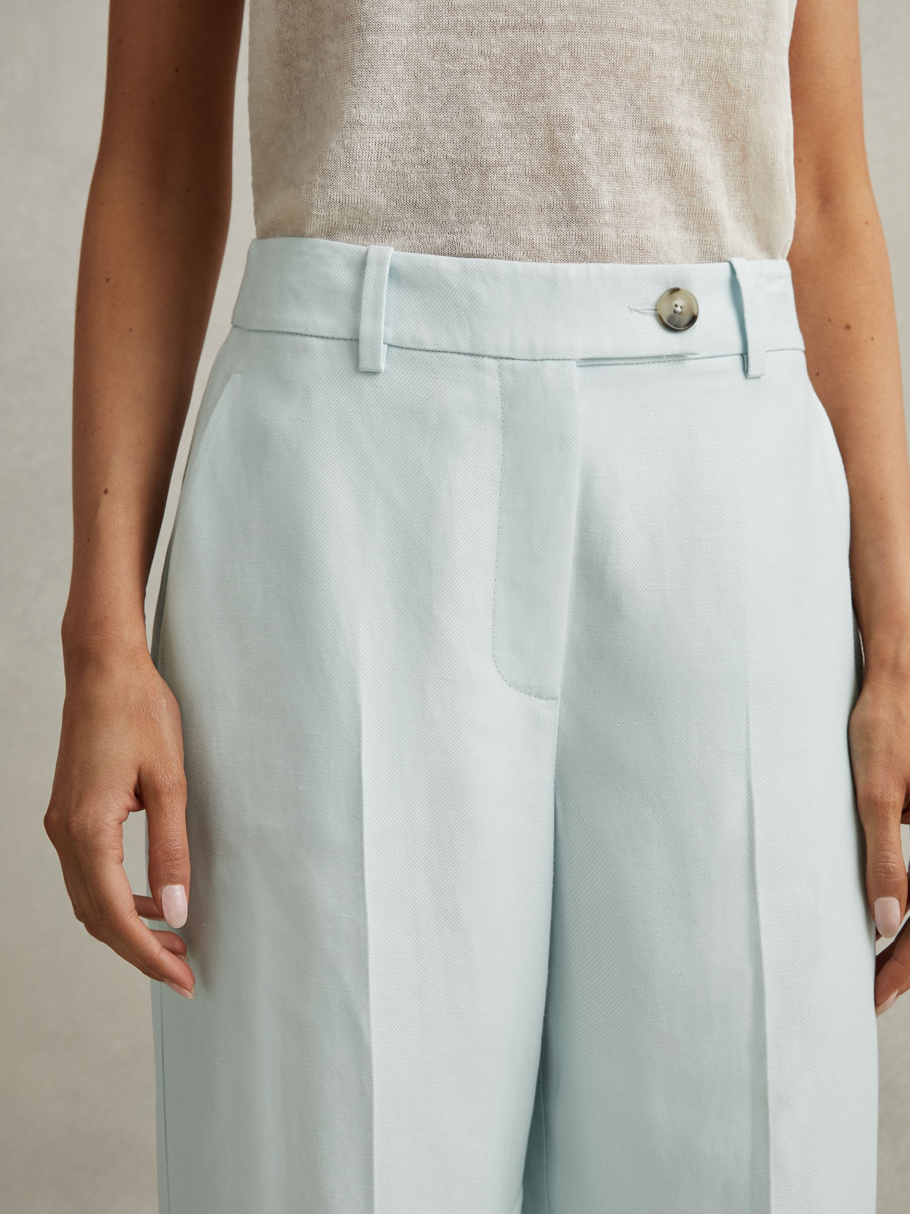 Petite Viscose-Linen Wide Leg Suit Trousers in Blue - Image 3 of 7