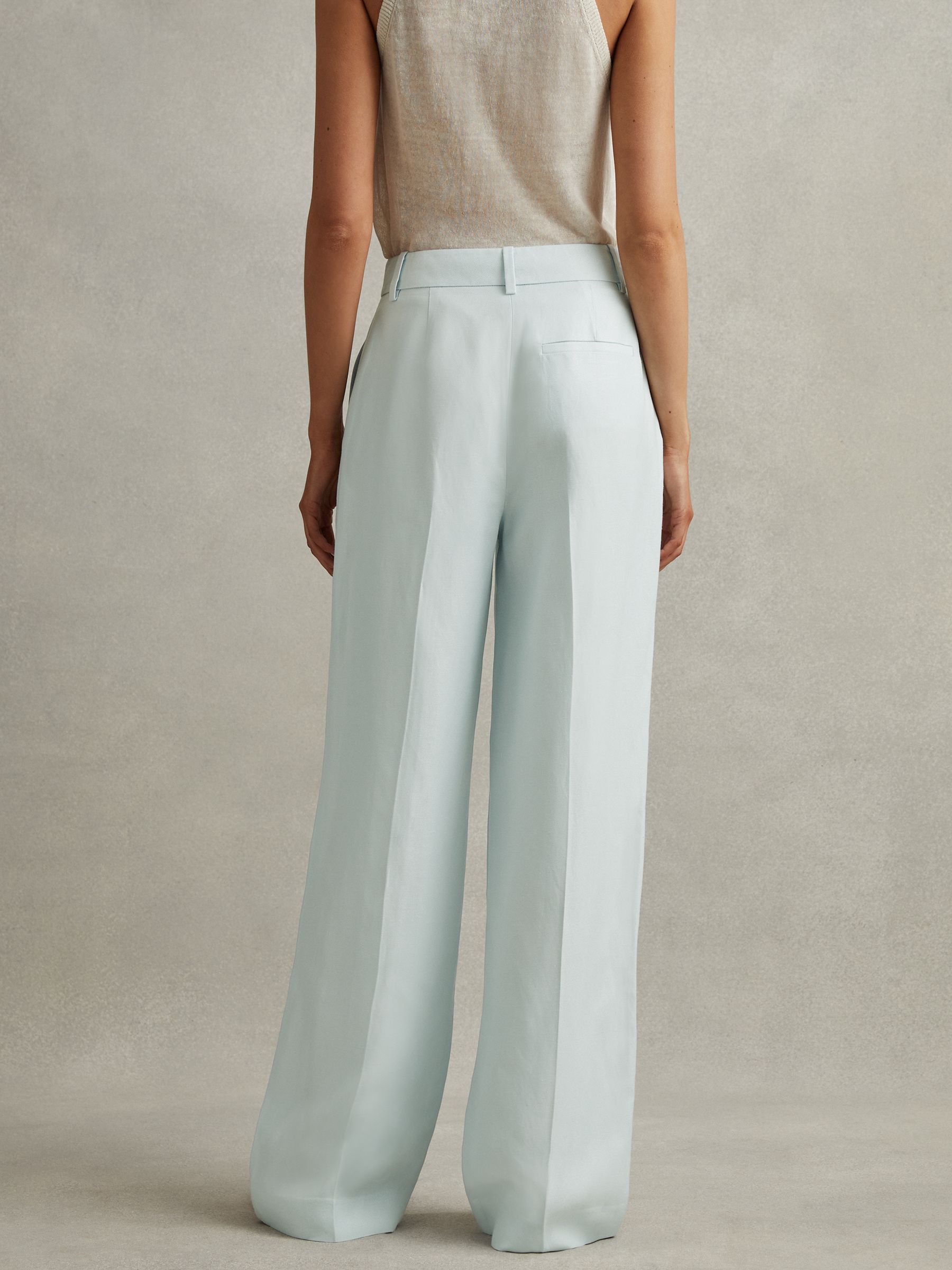 Petite Viscose-Linen Wide Leg Suit Trousers in Blue - Image 5 of 7