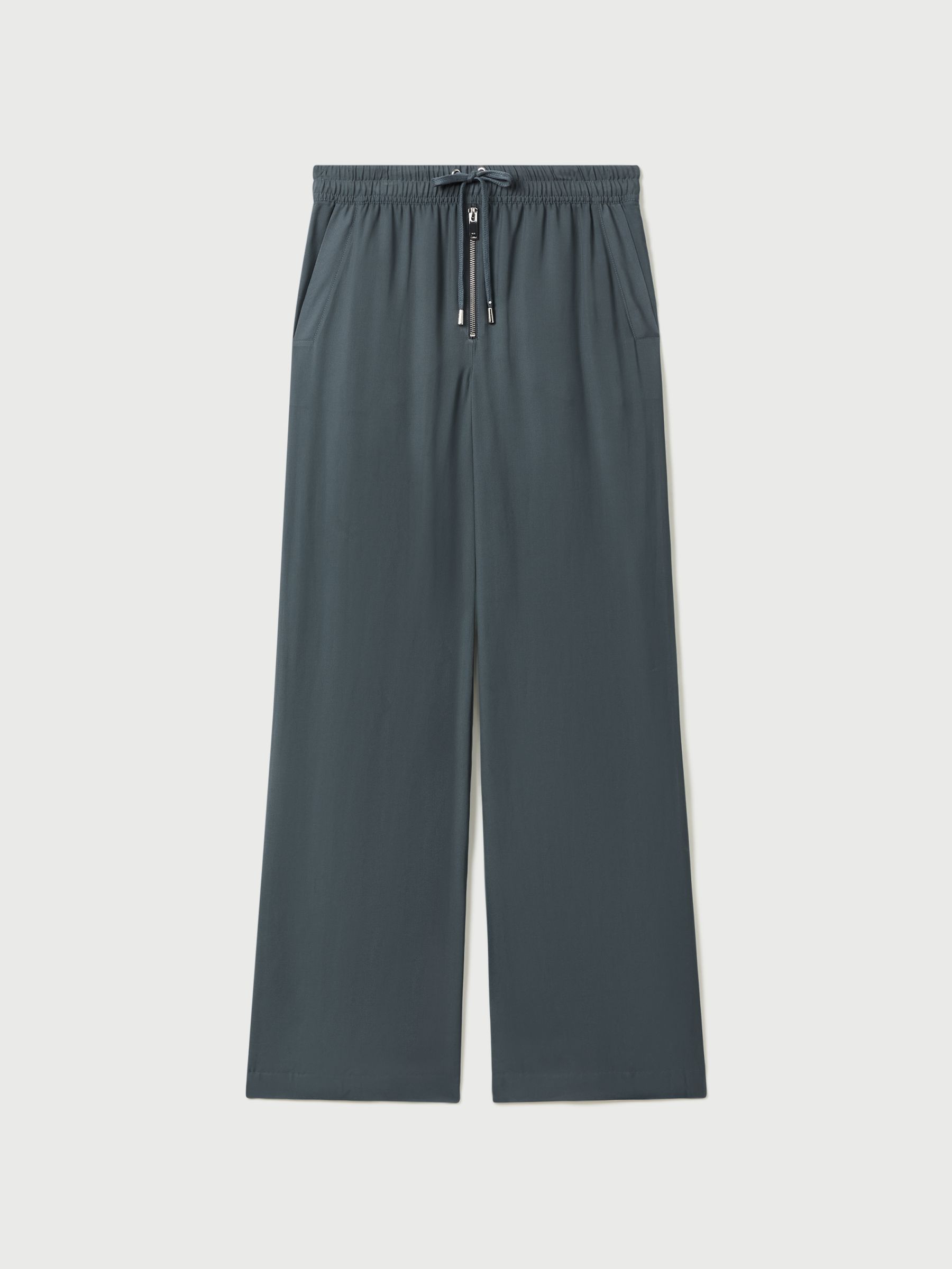 Drawstring Zip-Front Wide Leg Trousers in Blue - Image 2 of 6