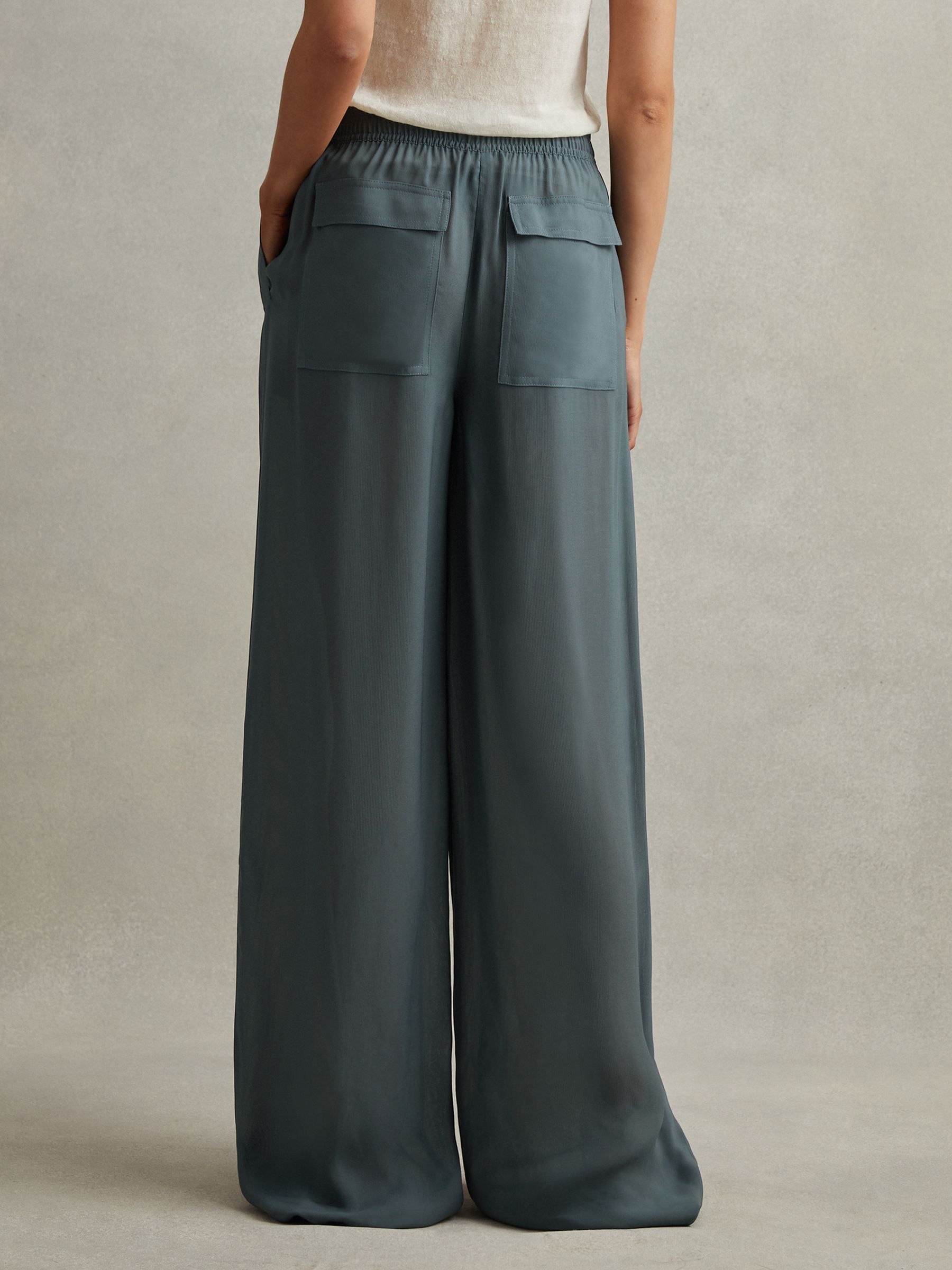 Drawstring Zip-Front Wide Leg Trousers in Blue - Image 5 of 6
