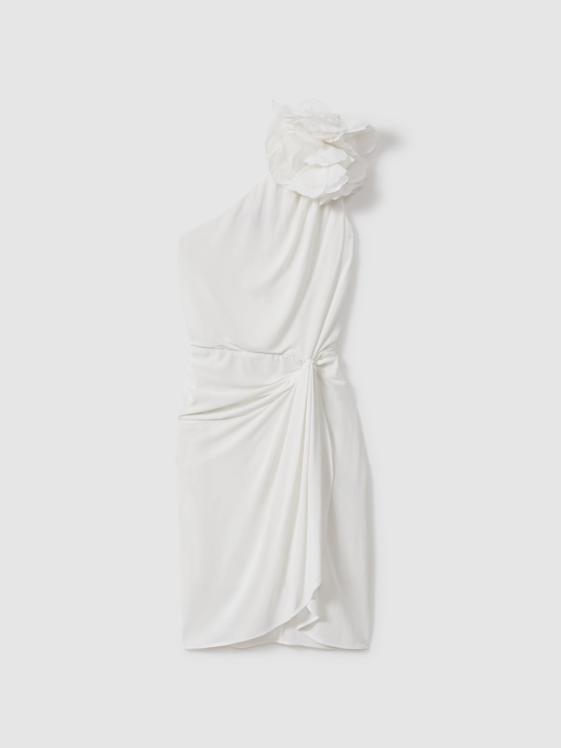 Halston One-Shoulder Ruffle Mini Dress in White - Image 2 of 6