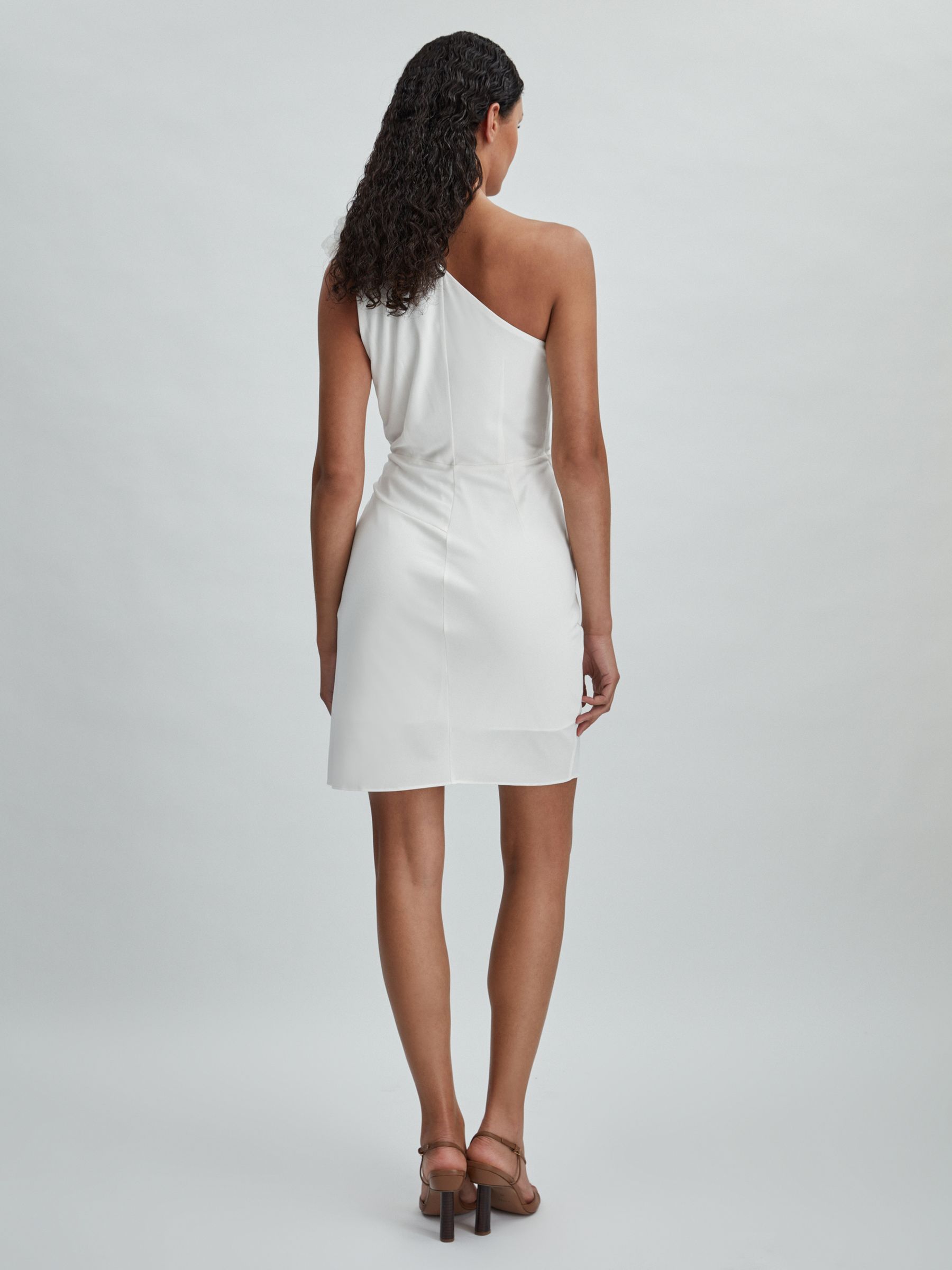 Halston One-Shoulder Ruffle Mini Dress in White - Image 4 of 6