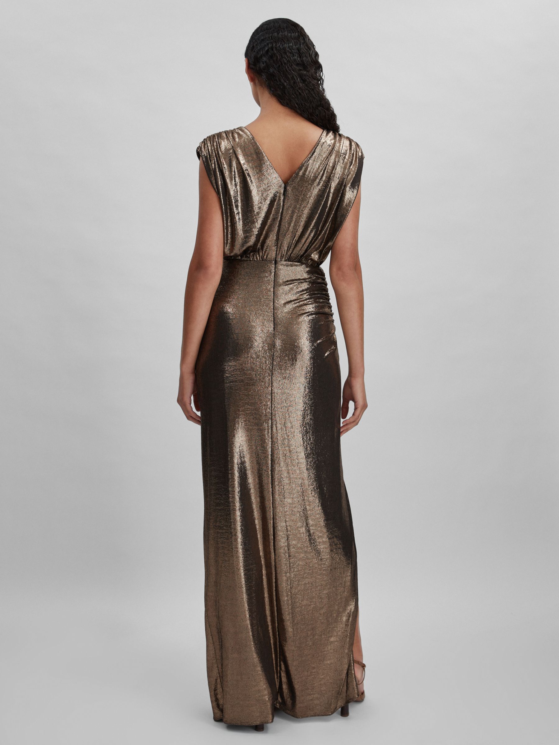 Halston Metallic Ruched Maxi Dress in Gold - Image 5 of 6