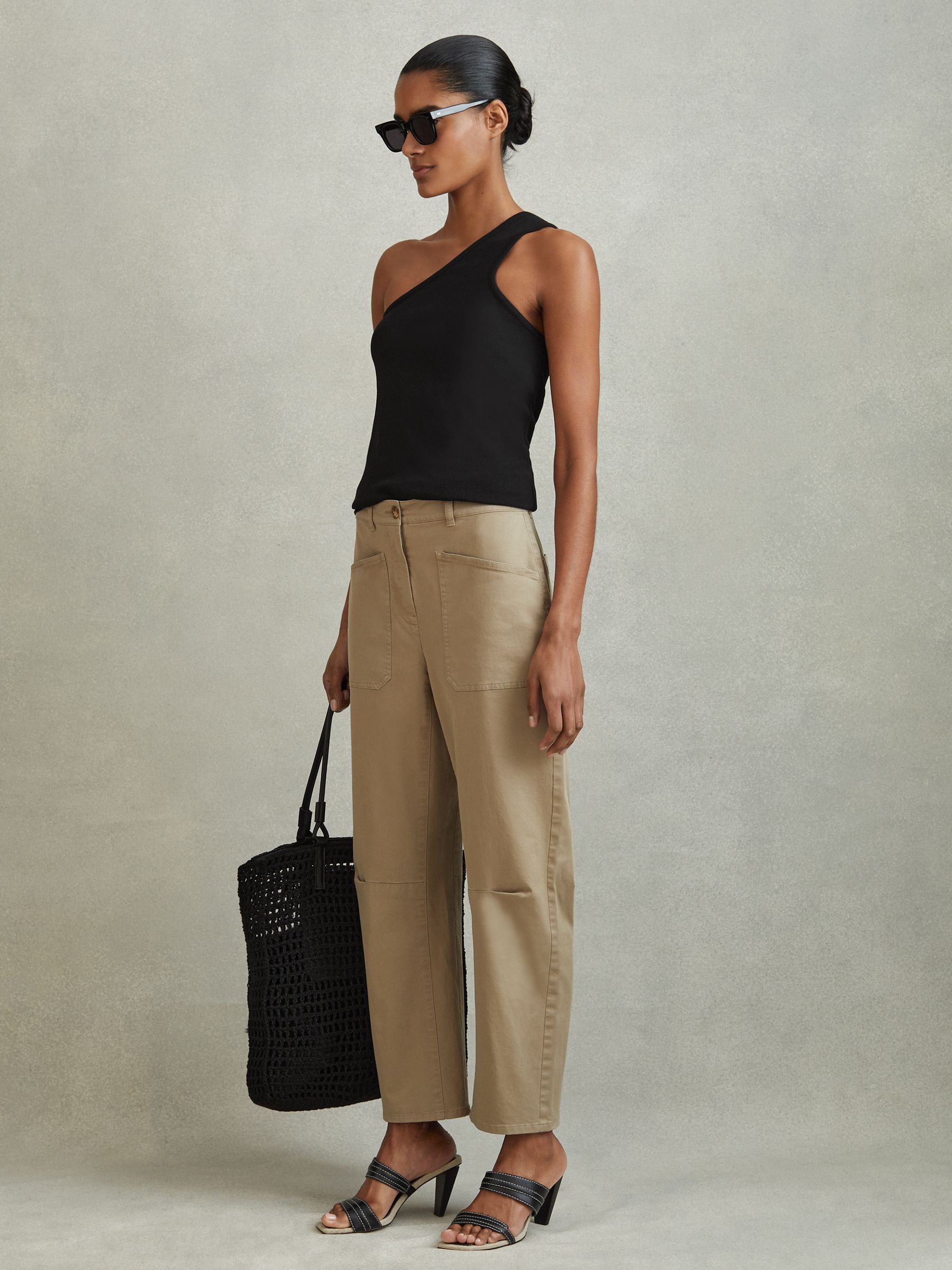 Cotton Blend One-Shoulder Top in Black - Image 1 of 4