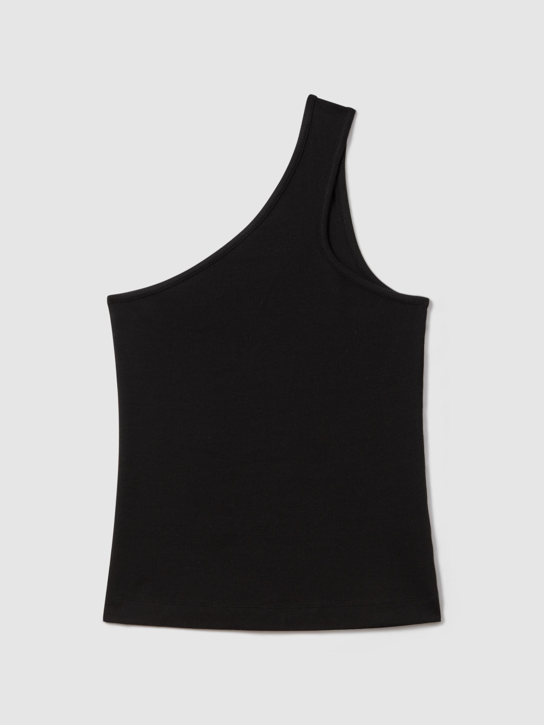 Cotton Blend One-Shoulder Top in Black - Image 2 of 4