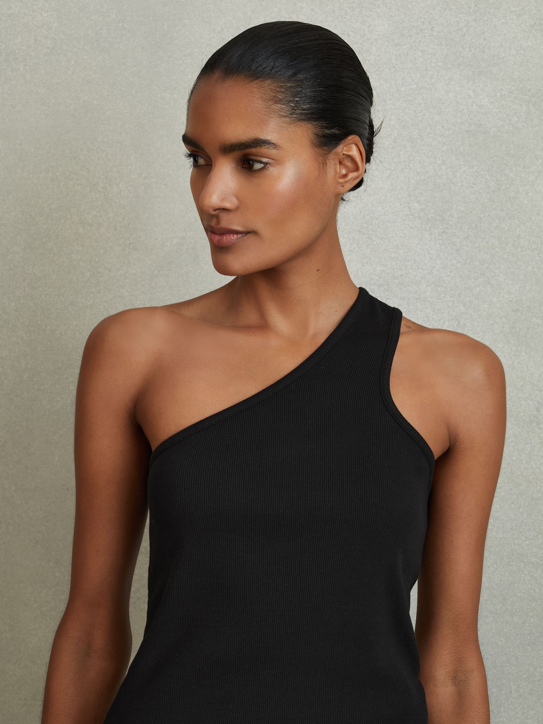 Cotton Blend One-Shoulder Top in Black - Image 4 of 4