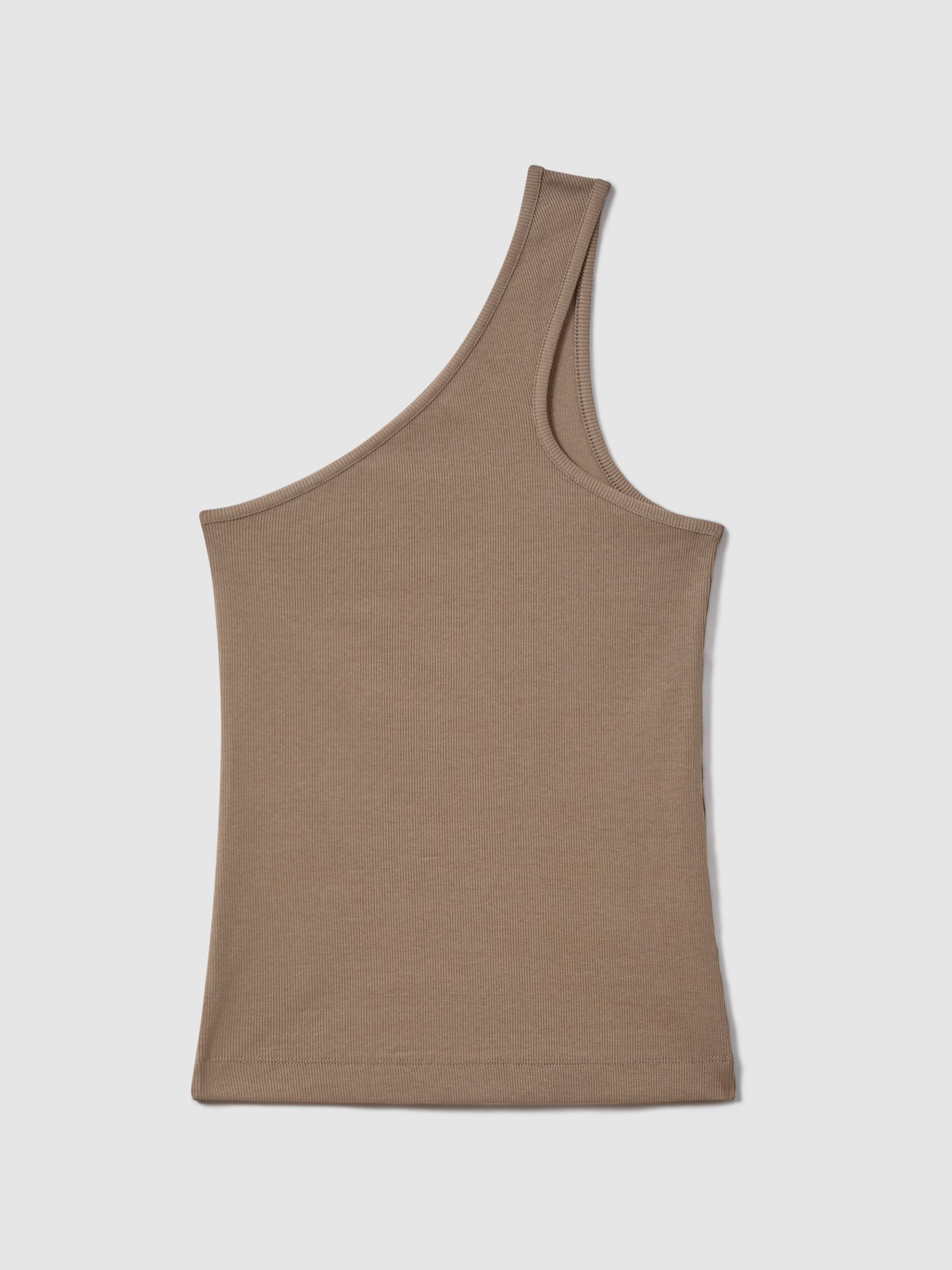 Reiss Cotton Blend One-Shoulder Top in Taupe | REISS