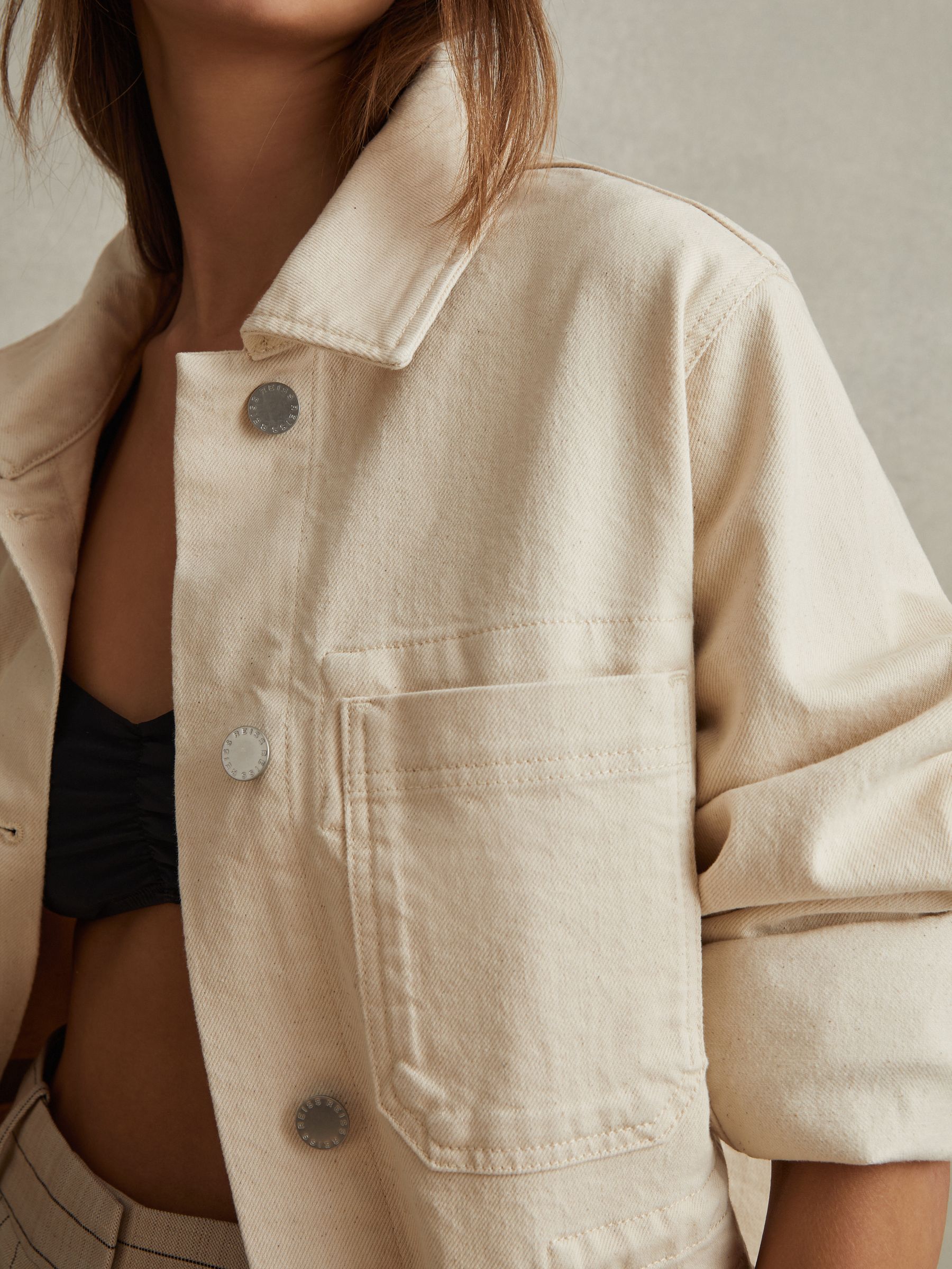 Denim Overshirt in Cream - Image 3 of 6
