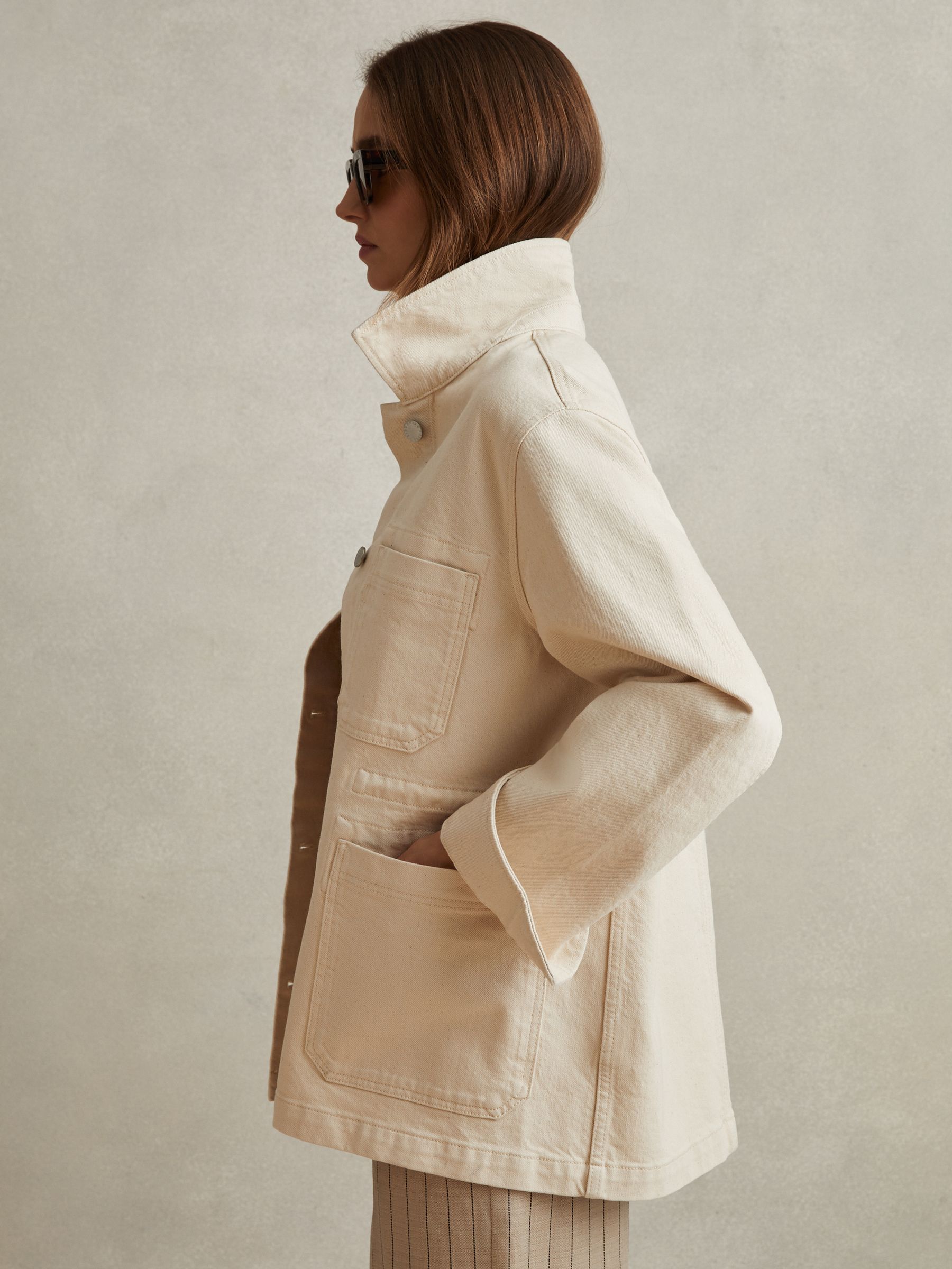 Denim Overshirt in Cream - Image 5 of 6