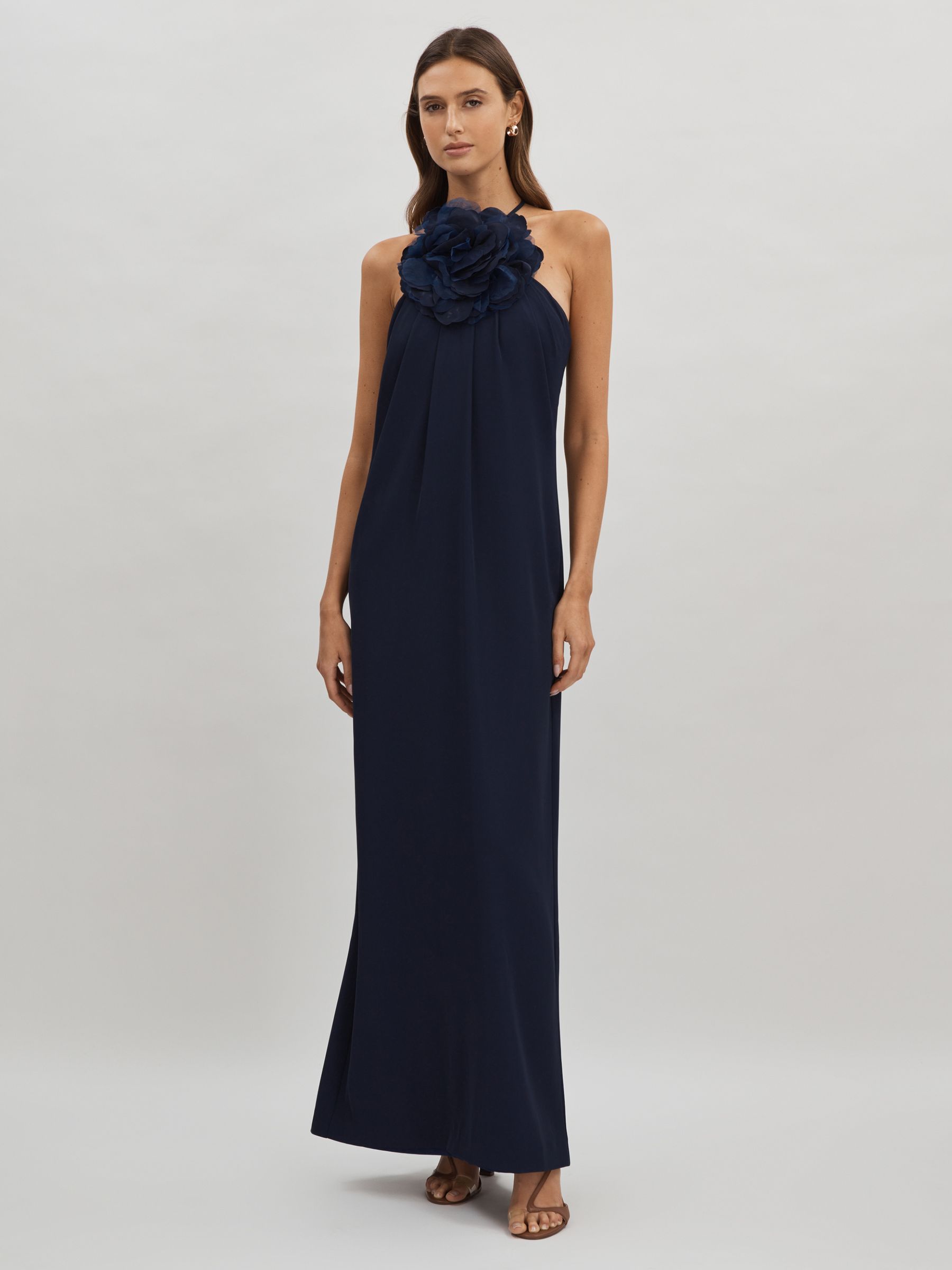 Halston Rosette Maxi Dress in Navy - Image 3 of 6