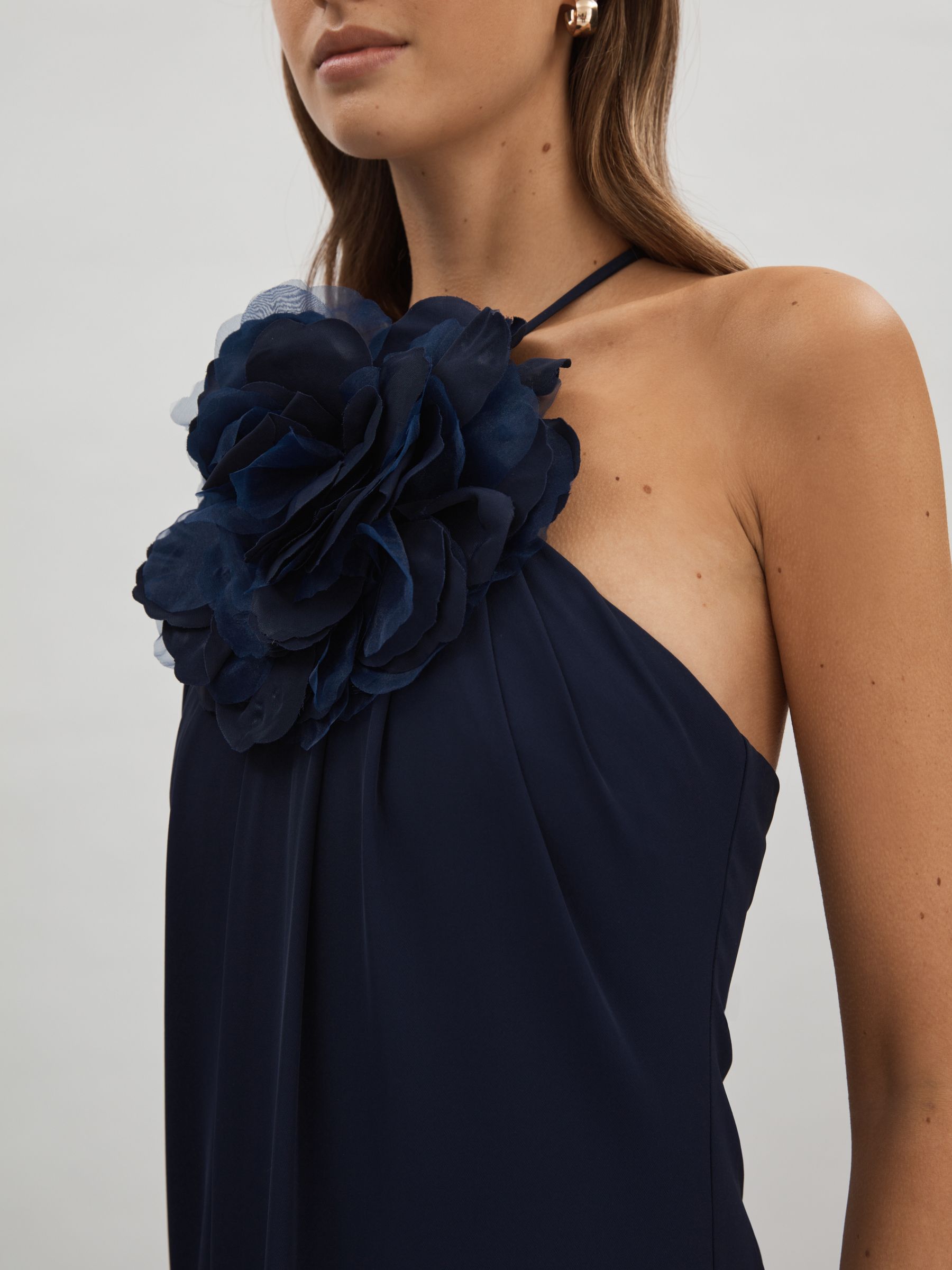 Halston Rosette Maxi Dress in Navy - Image 4 of 6