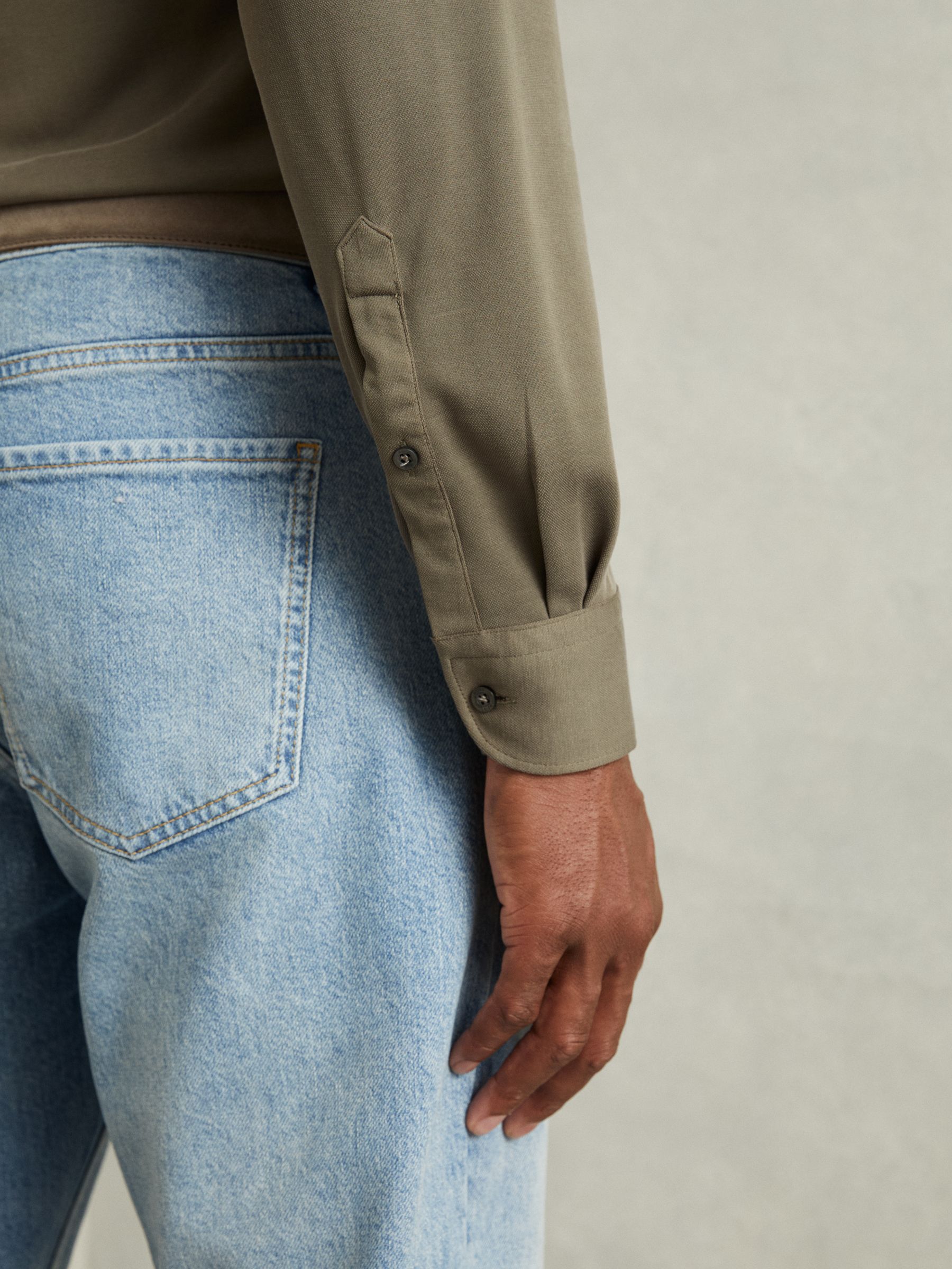 Modal Blend Cutaway Collar Shirt in Khaki - Image 4 of 6