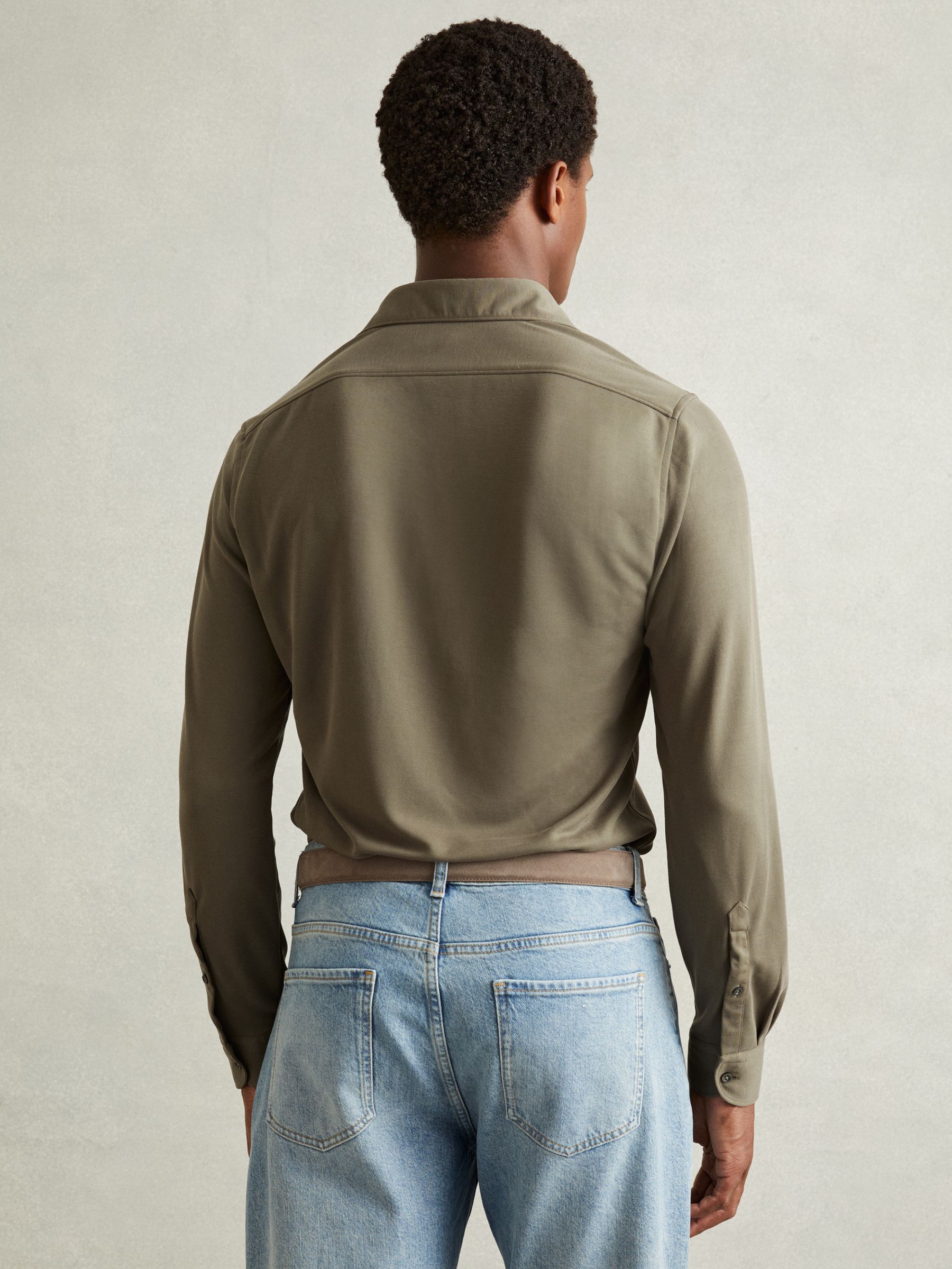 Modal Blend Cutaway Collar Shirt in Khaki - Image 5 of 6