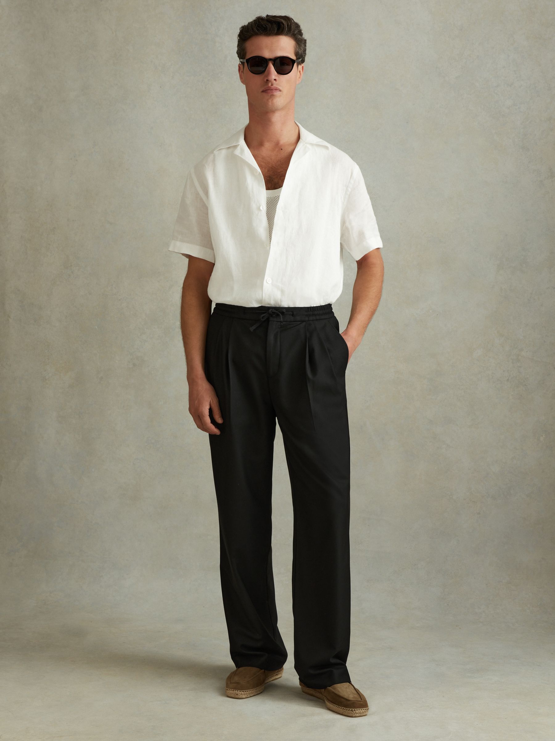 Relaxed Twill Drawstring Trousers in Black - Image 1 of 6