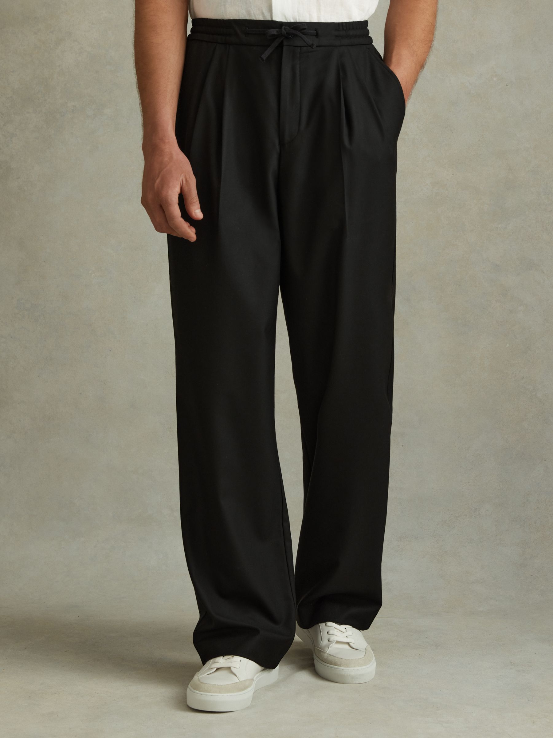 Relaxed Twill Drawstring Trousers in Black - Image 3 of 6